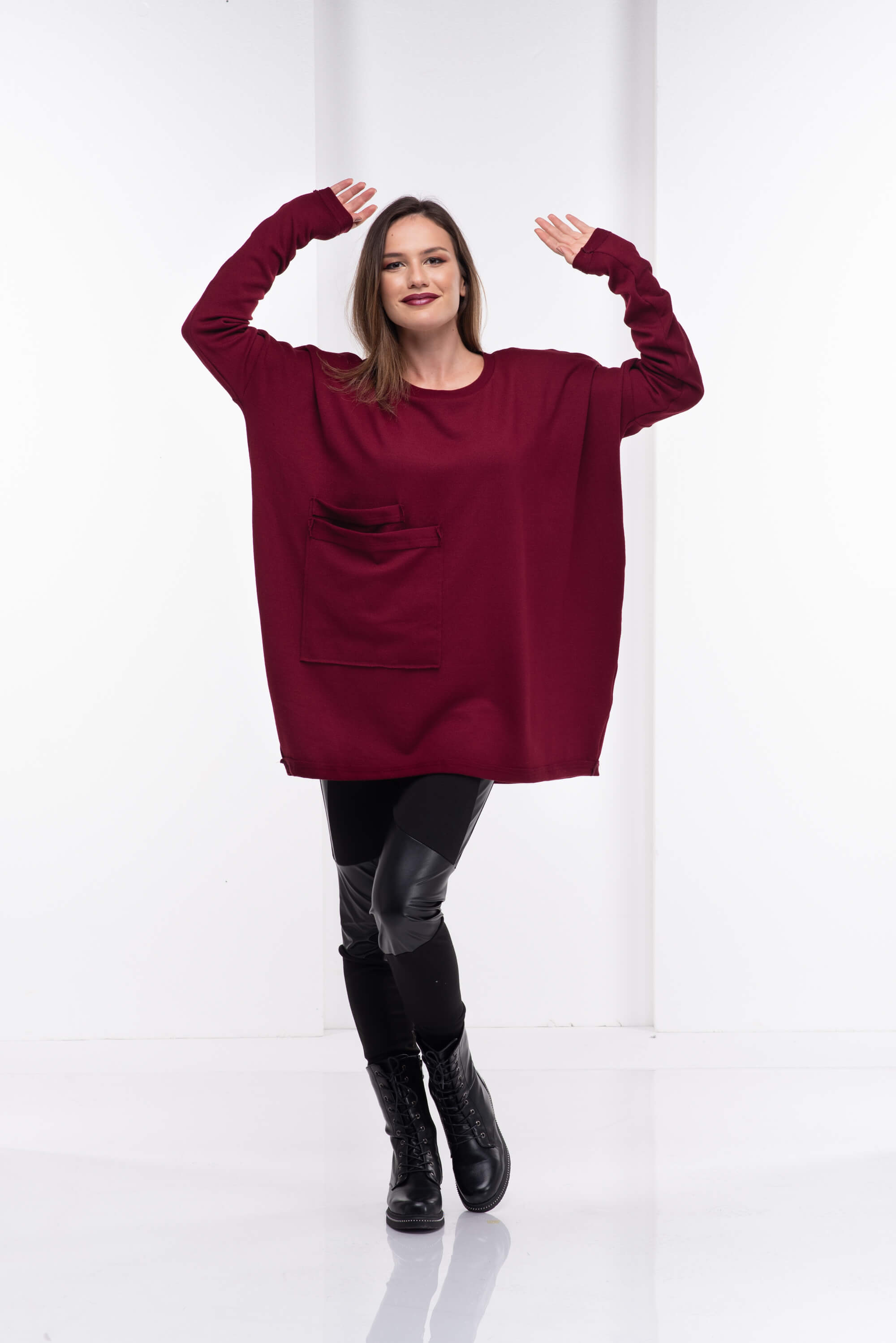 Burgundy Wool Sweater Tunic Top