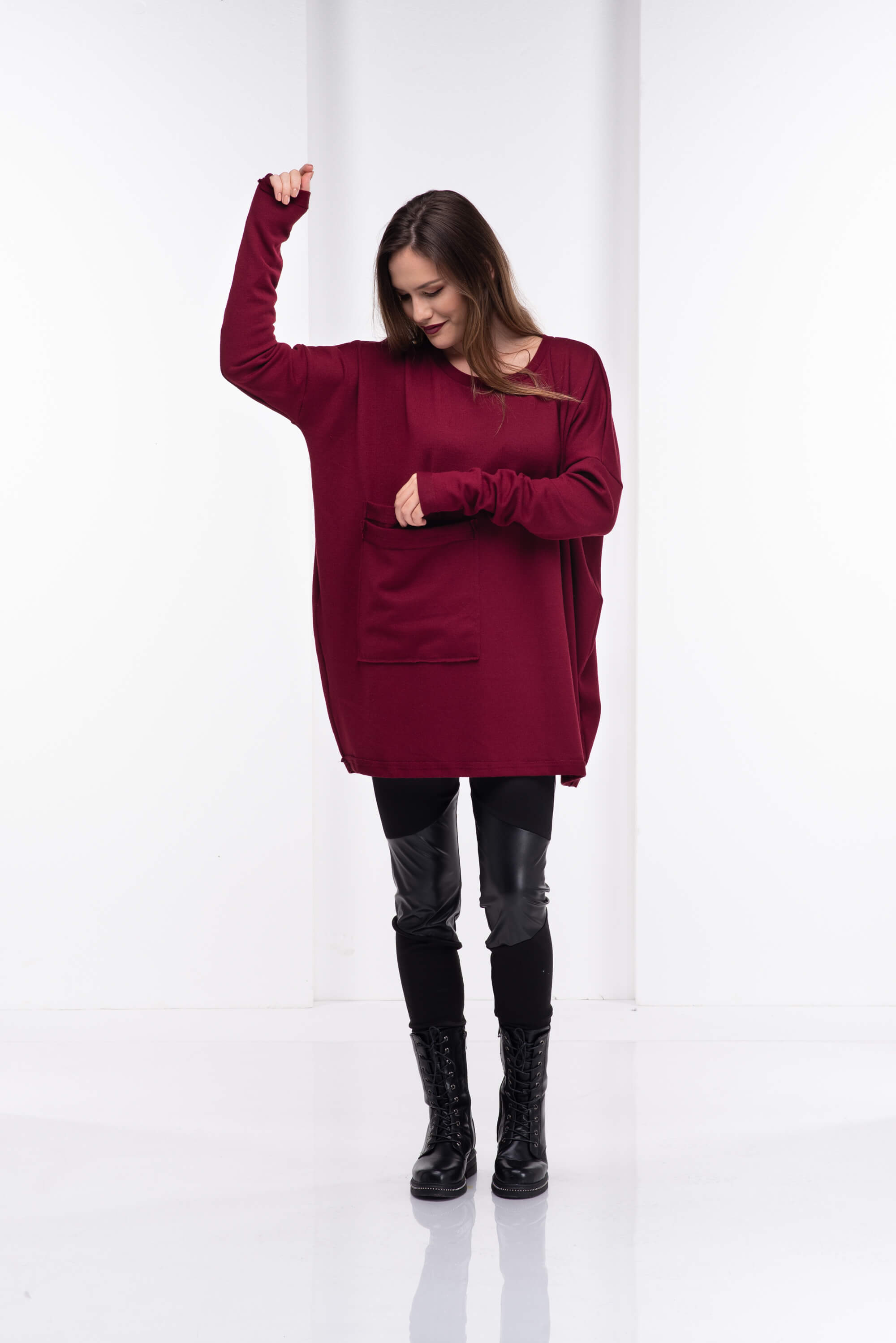 Burgundy Wool Sweater Tunic Top