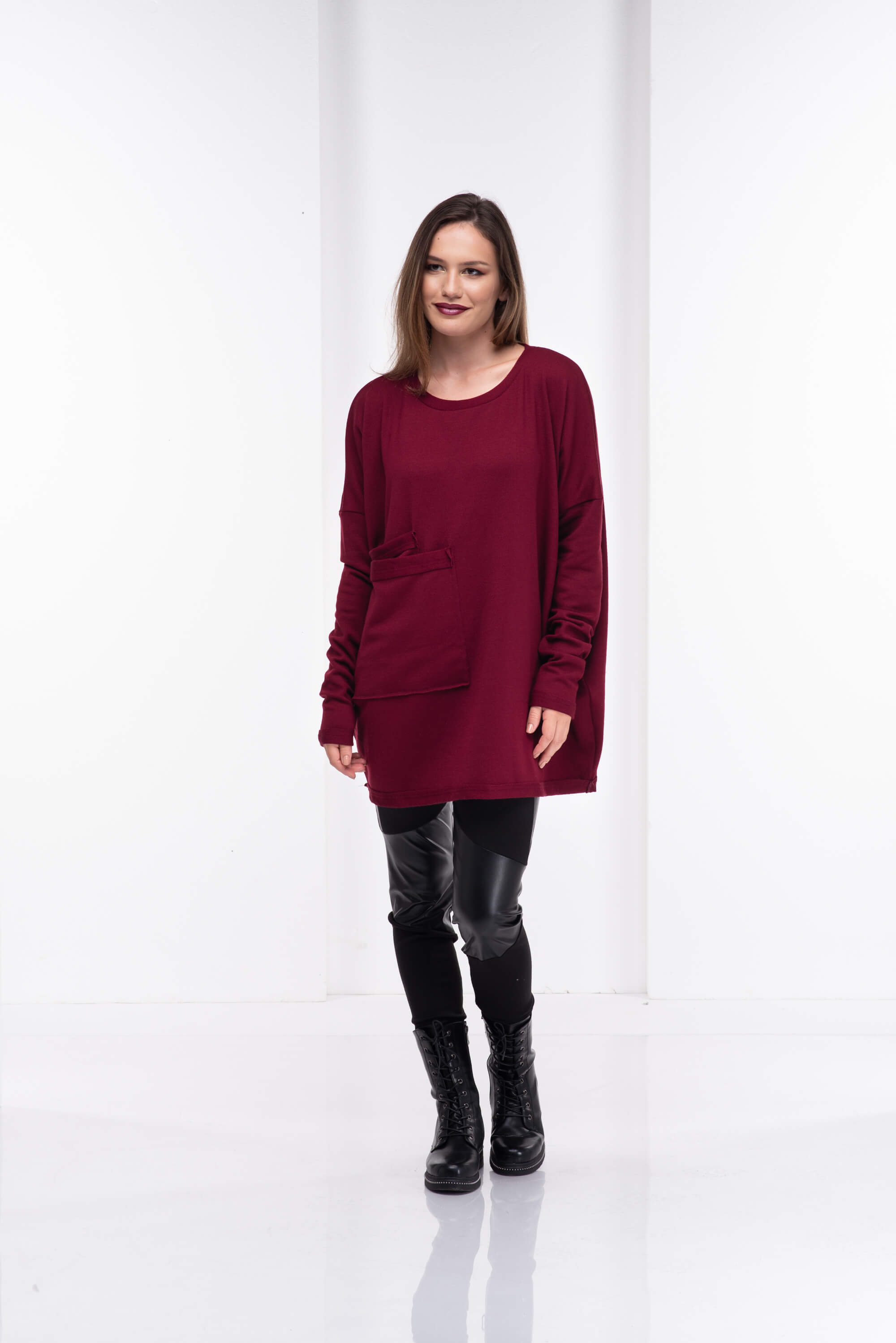 Burgundy Wool Sweater Tunic Top