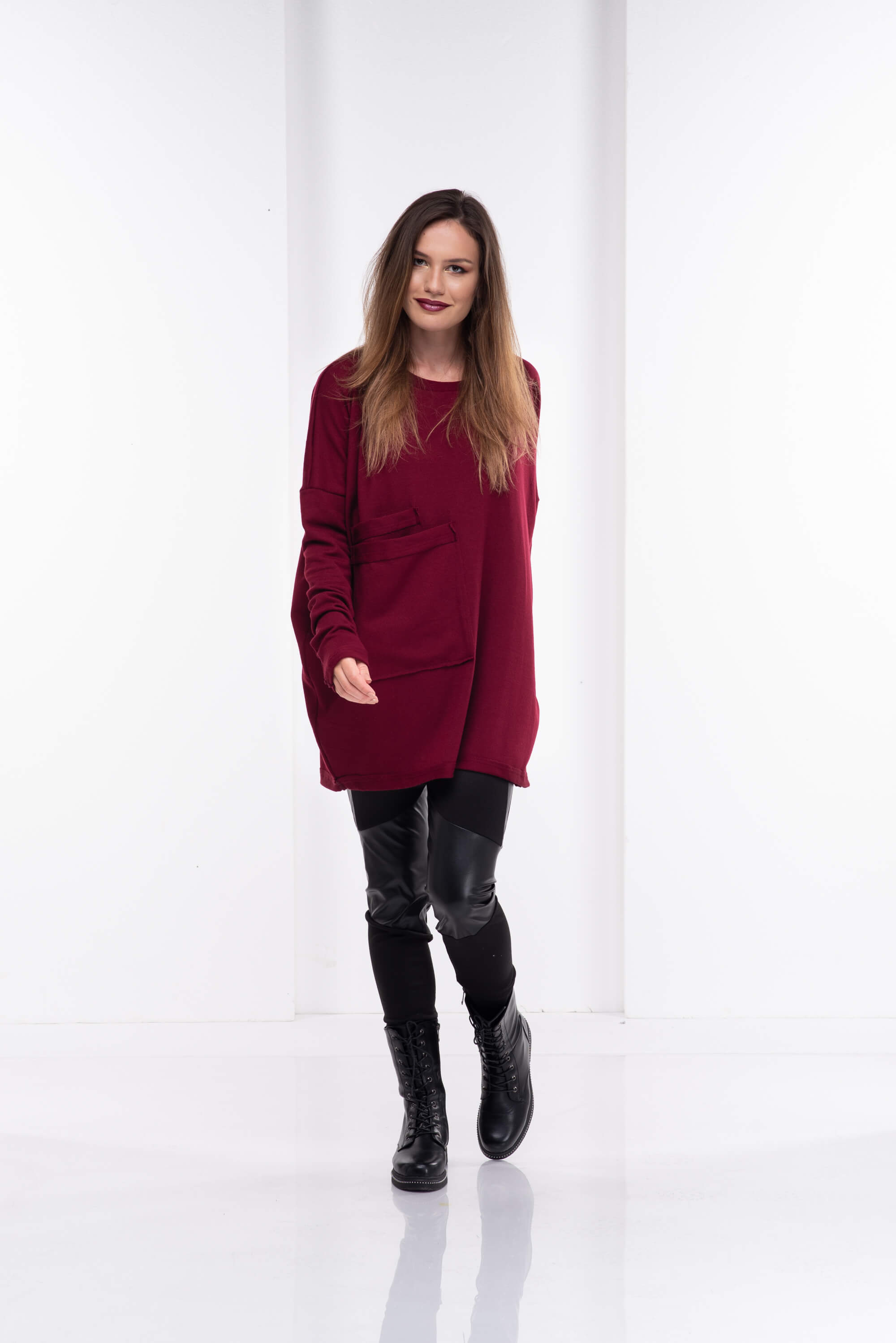 Burgundy Wool Sweater Tunic Top