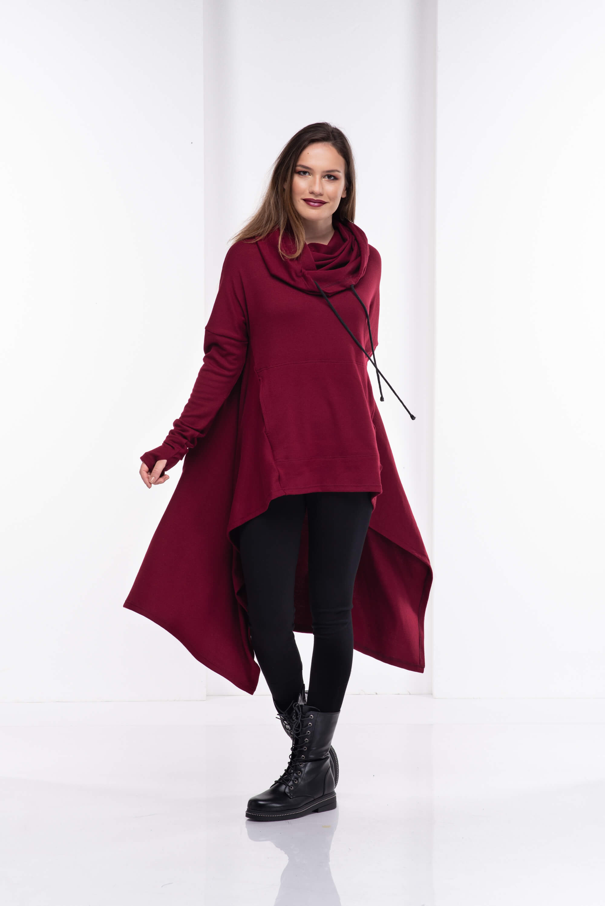 Burgundy Wool Knitted Maxi Sweater