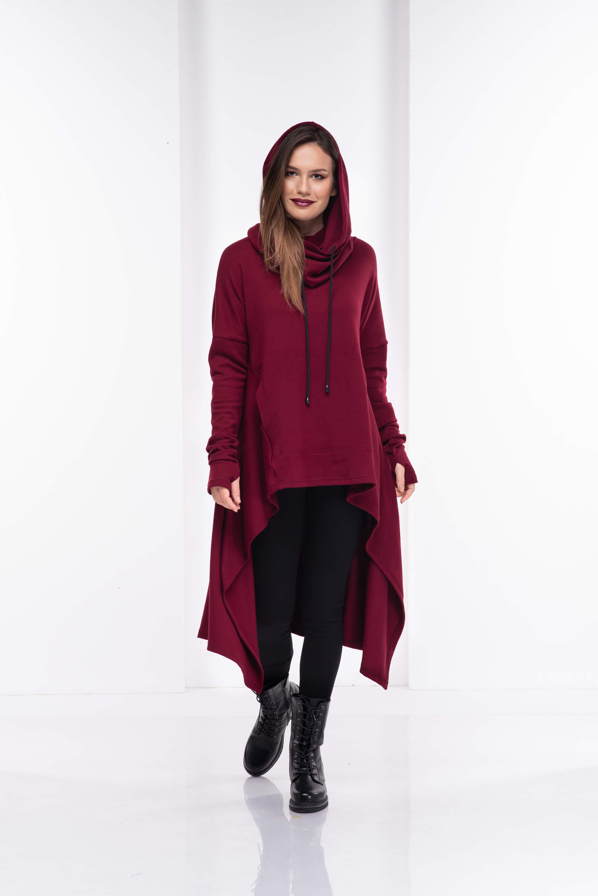 Burgundy Wool Knitted Maxi Sweater