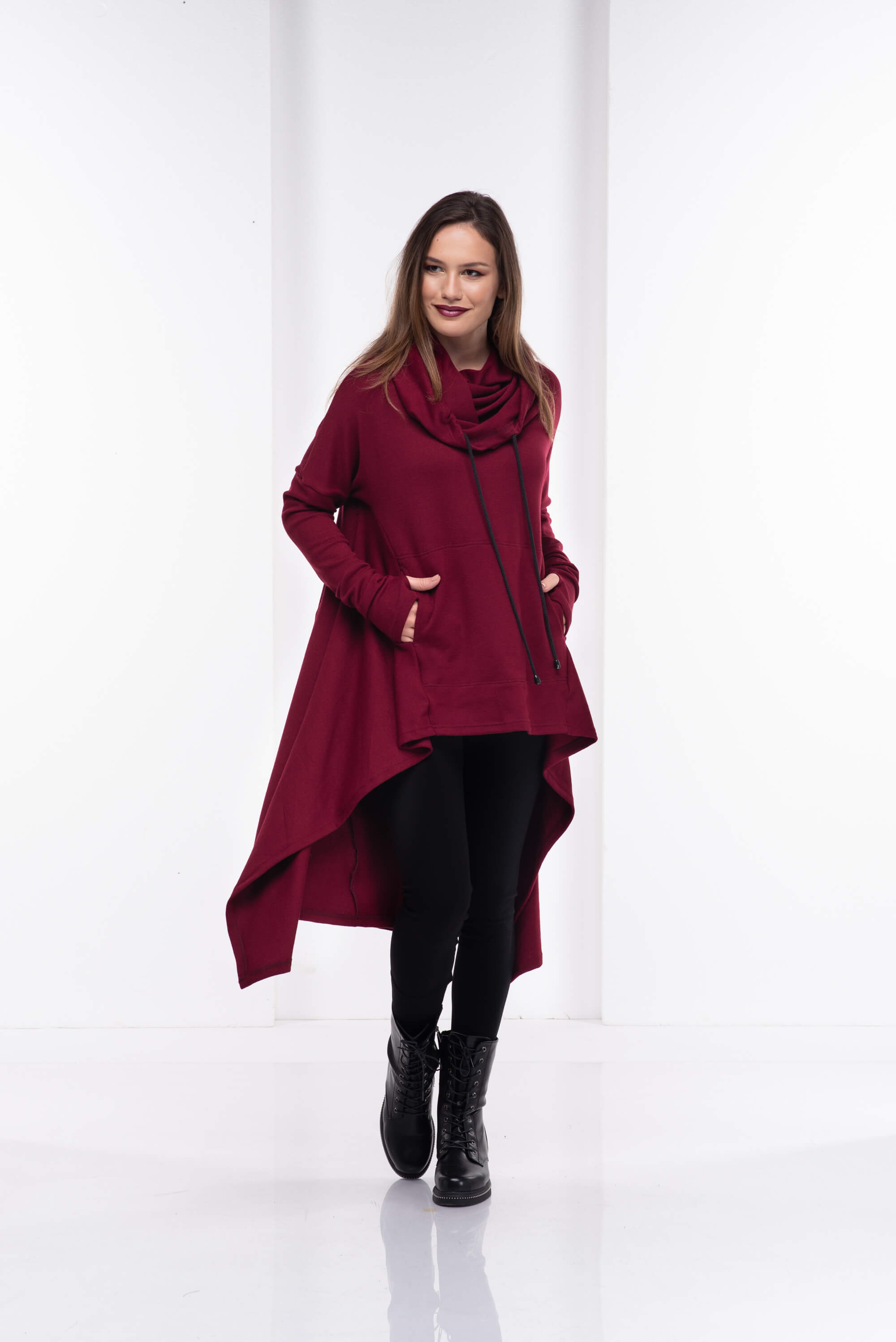 Burgundy Wool Knitted Maxi Sweater