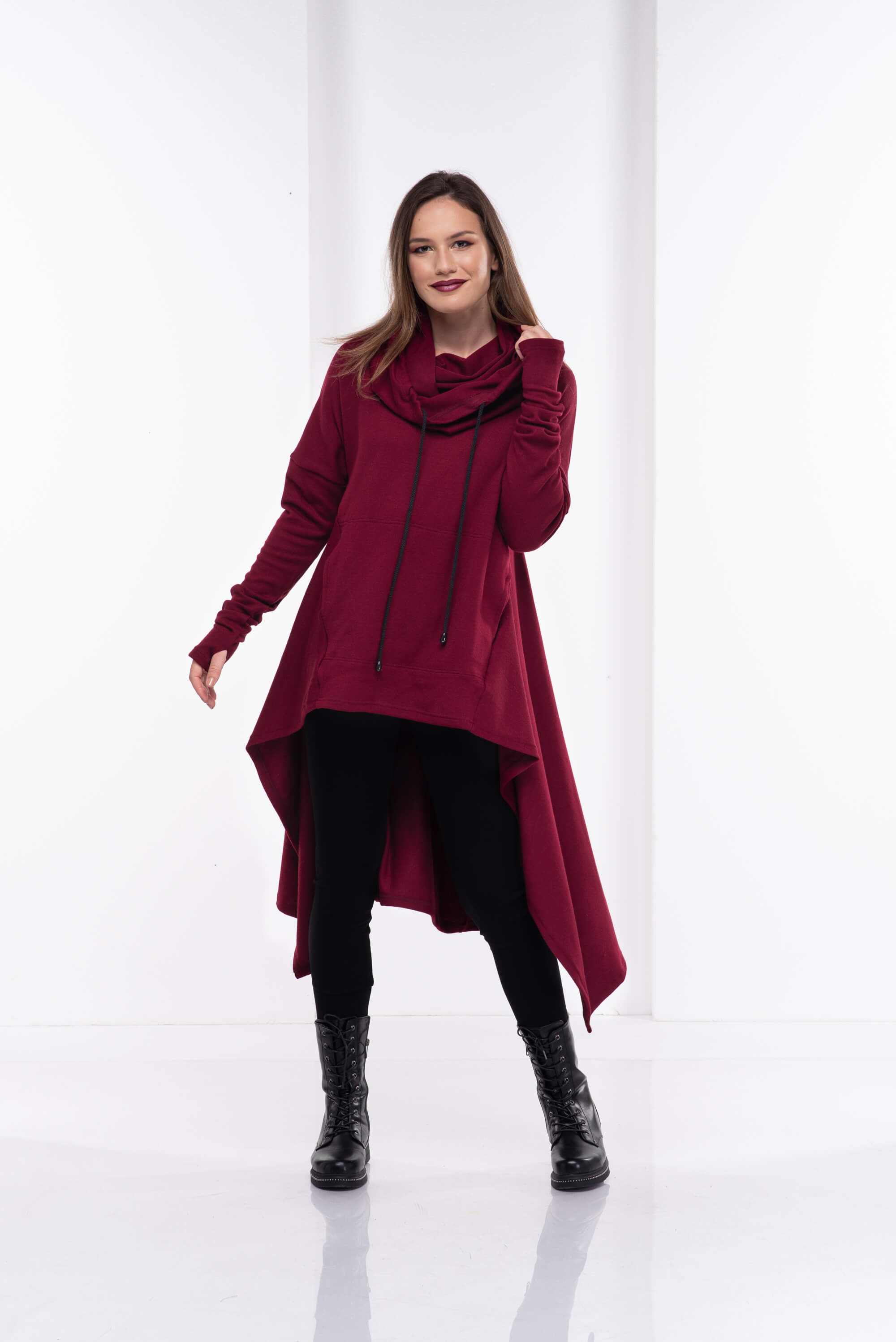 Burgundy Wool Knitted Maxi Sweater