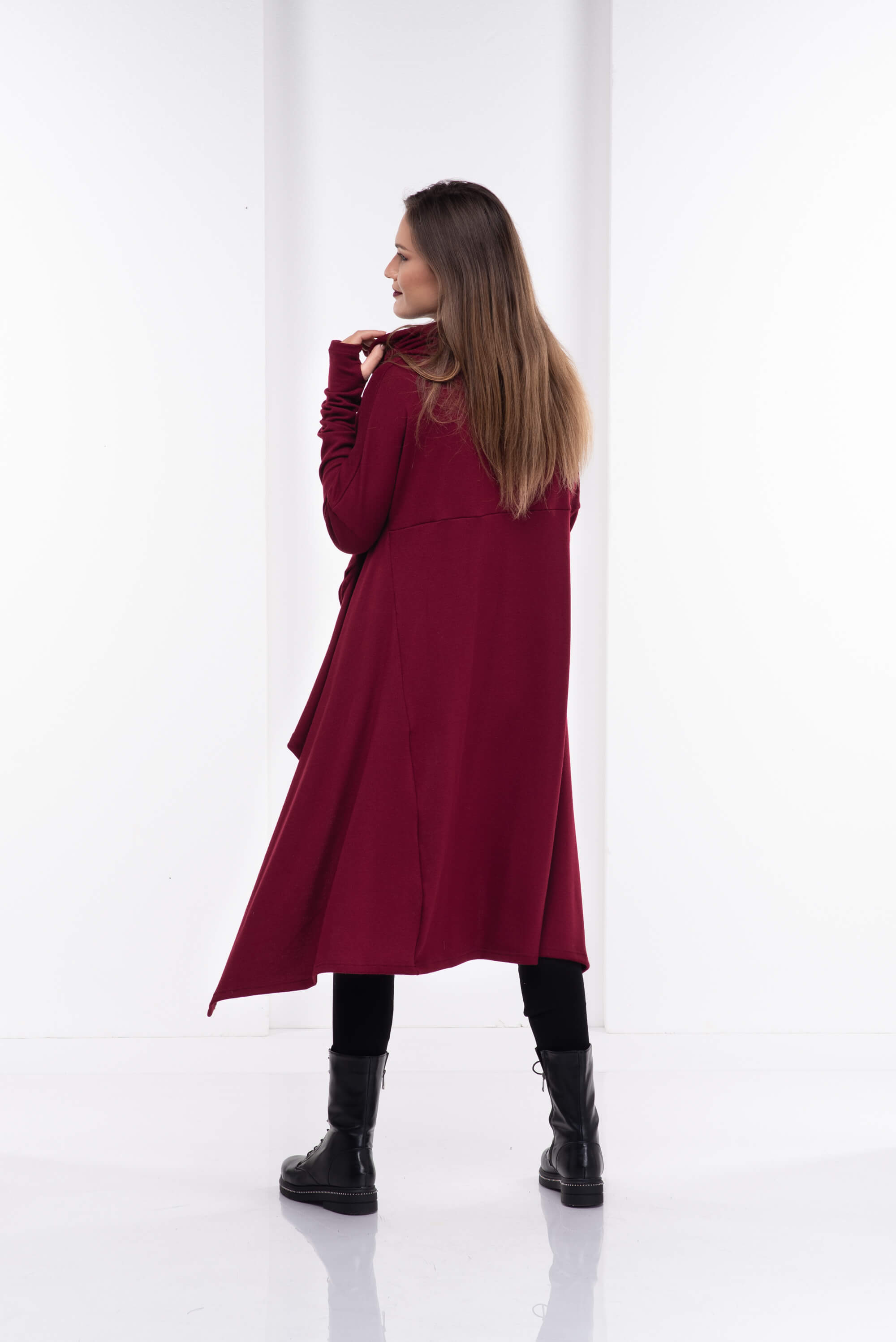 Burgundy Wool Knitted Maxi Sweater