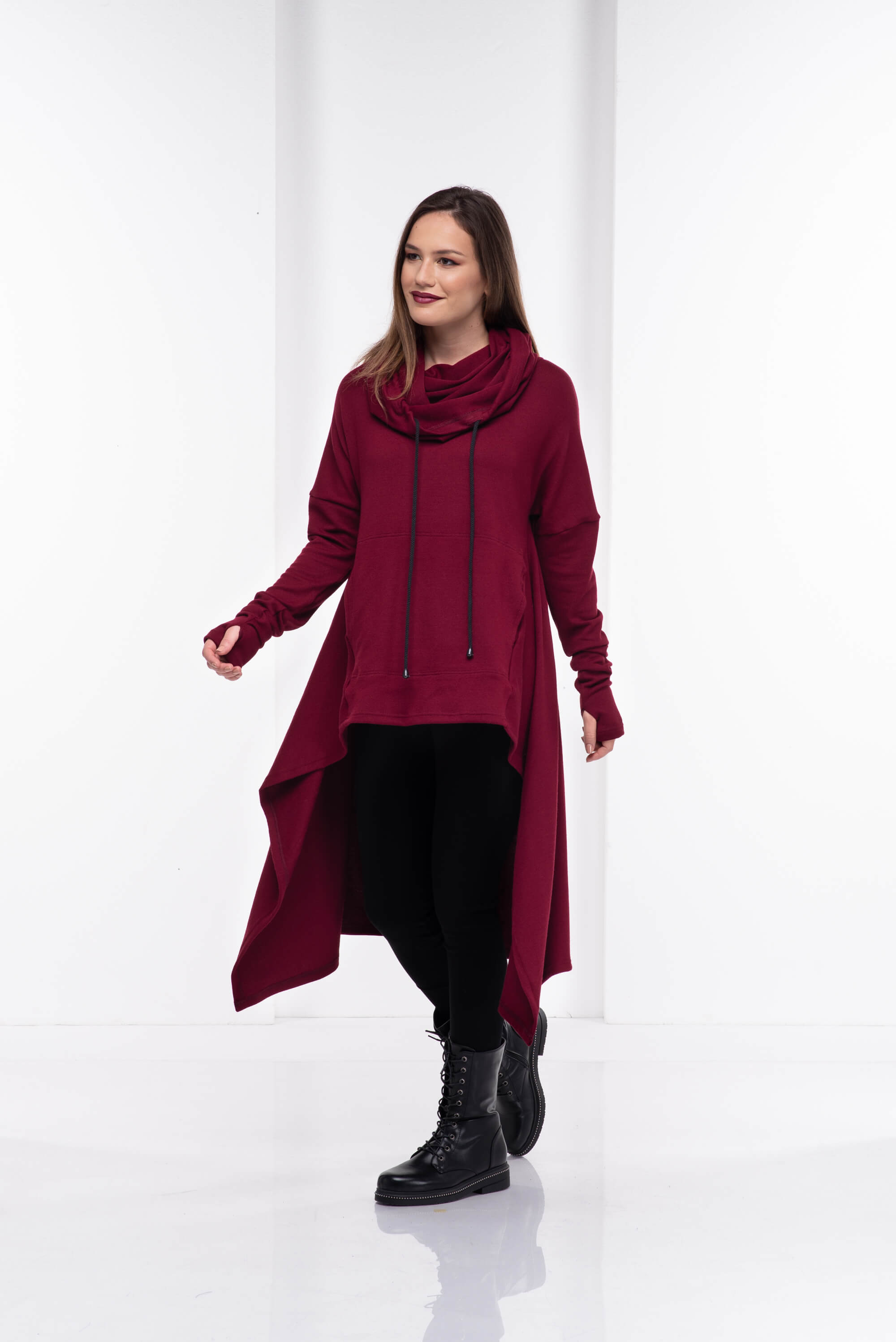 Burgundy Wool Knitted Maxi Sweater