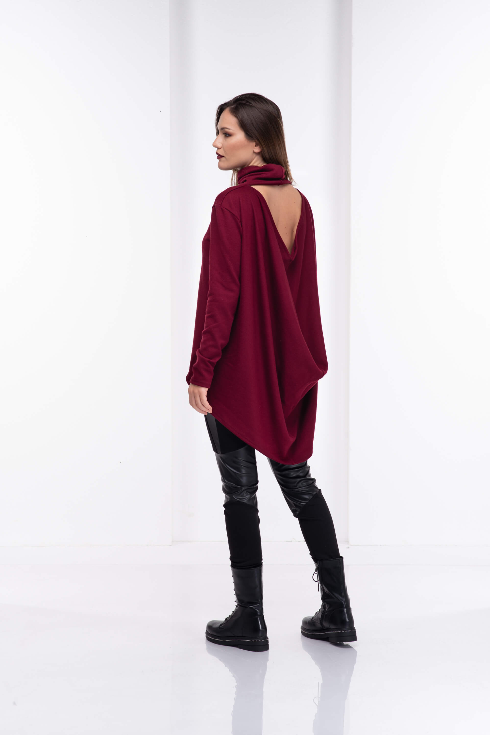 Burgundy Wool Warm Turtleneck Sweater