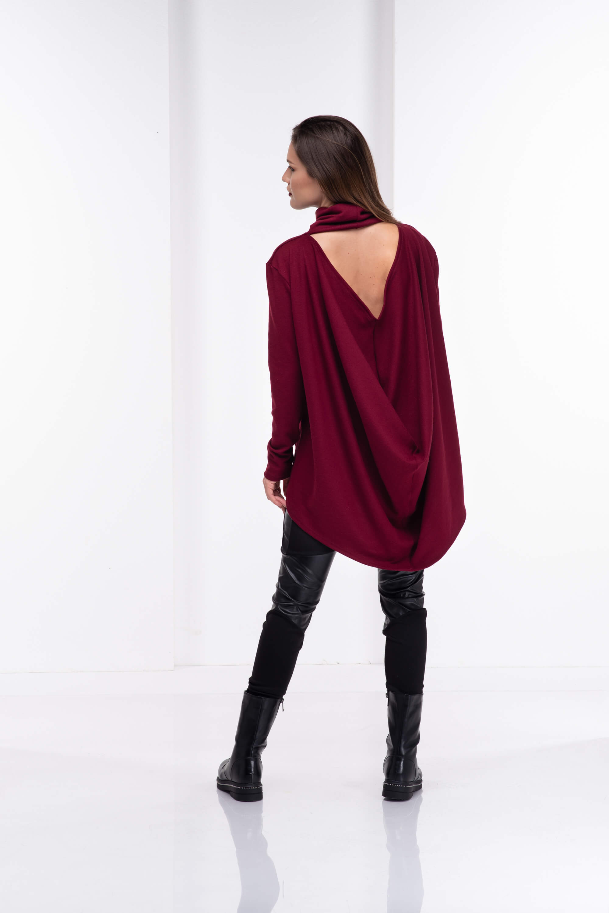 Burgundy Wool Warm Turtleneck Sweater