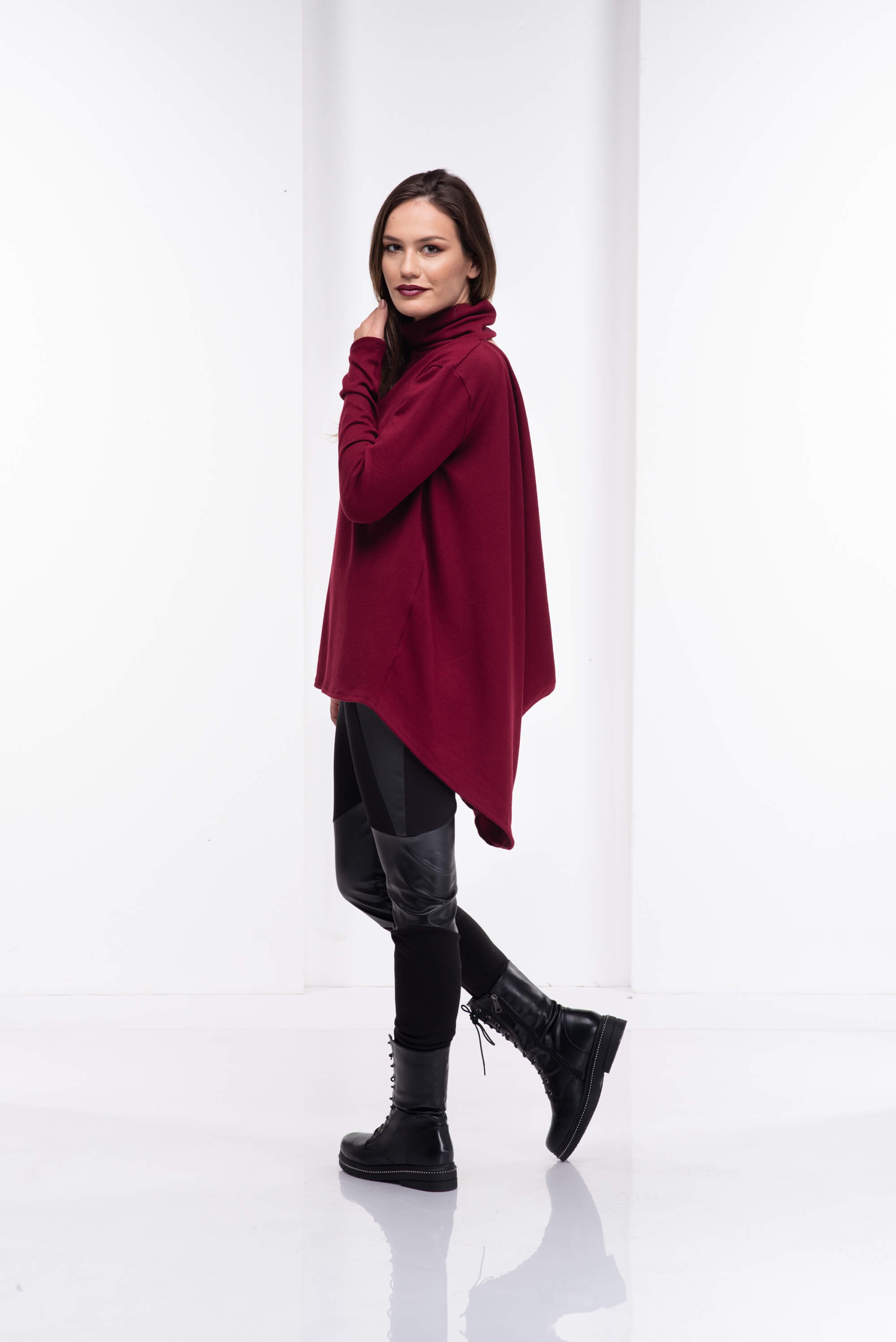 Burgundy Wool Warm Turtleneck Sweater