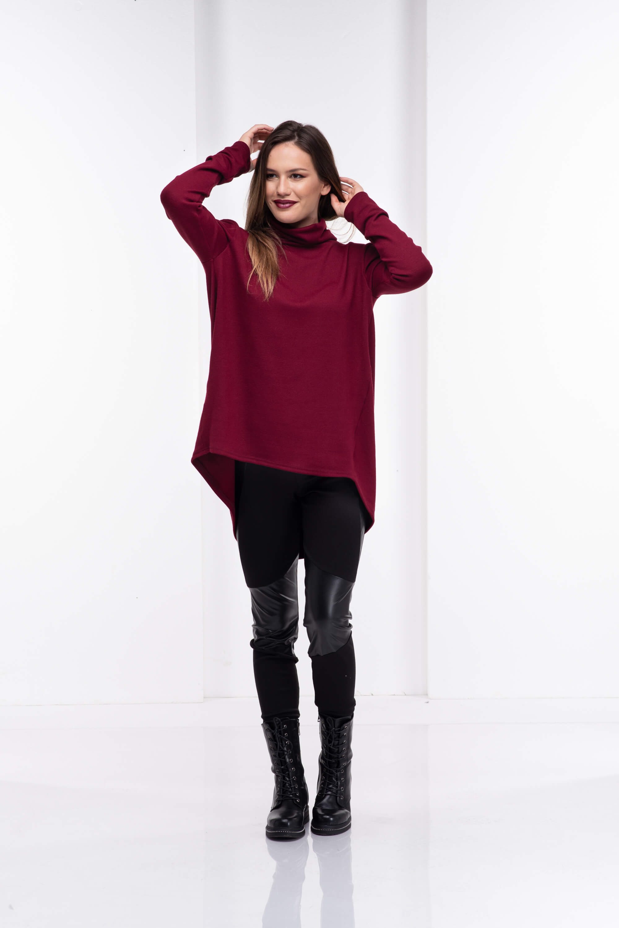 Burgundy Wool Warm Turtleneck Sweater