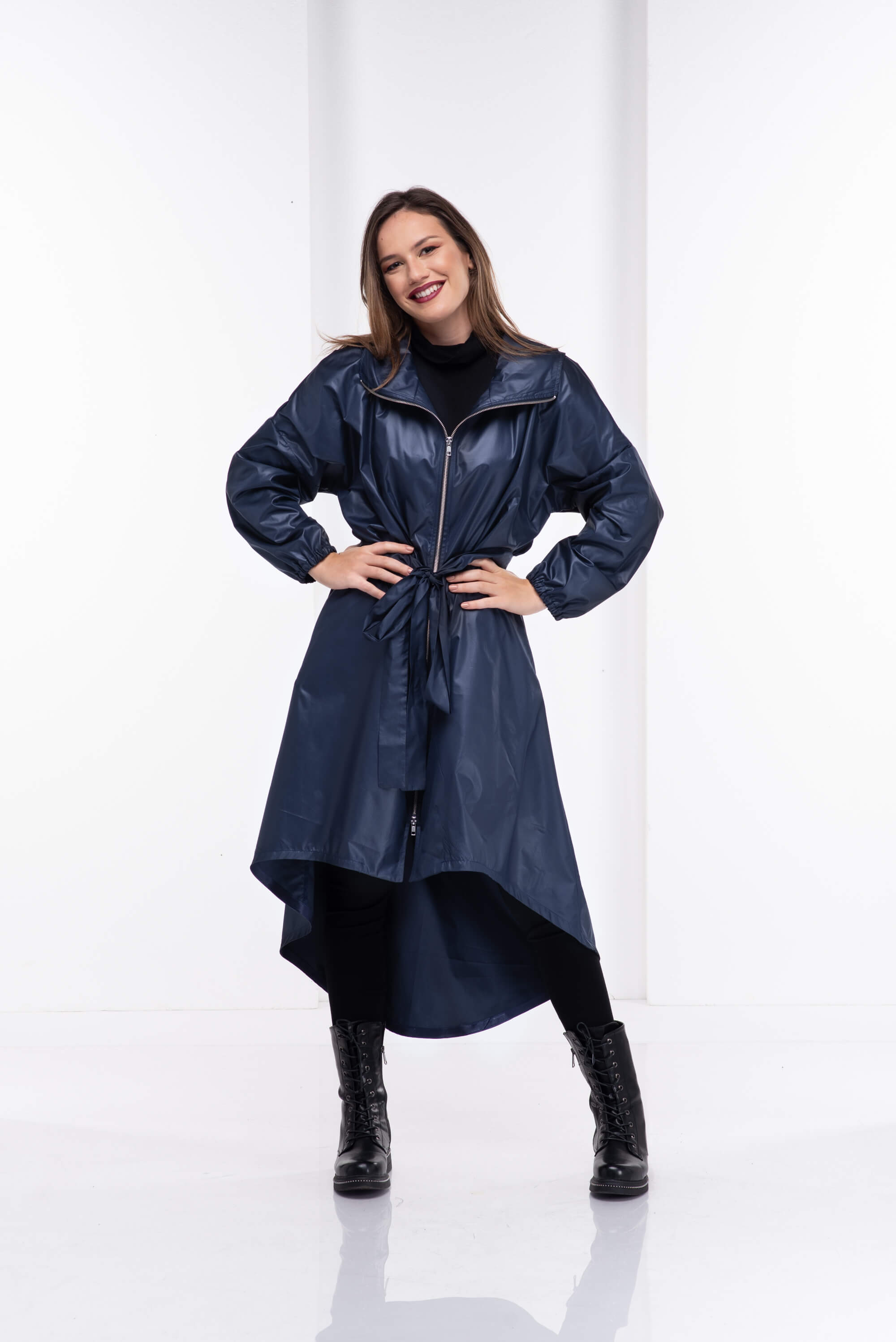 Dark Blue Oversize Hooded Rain Coat