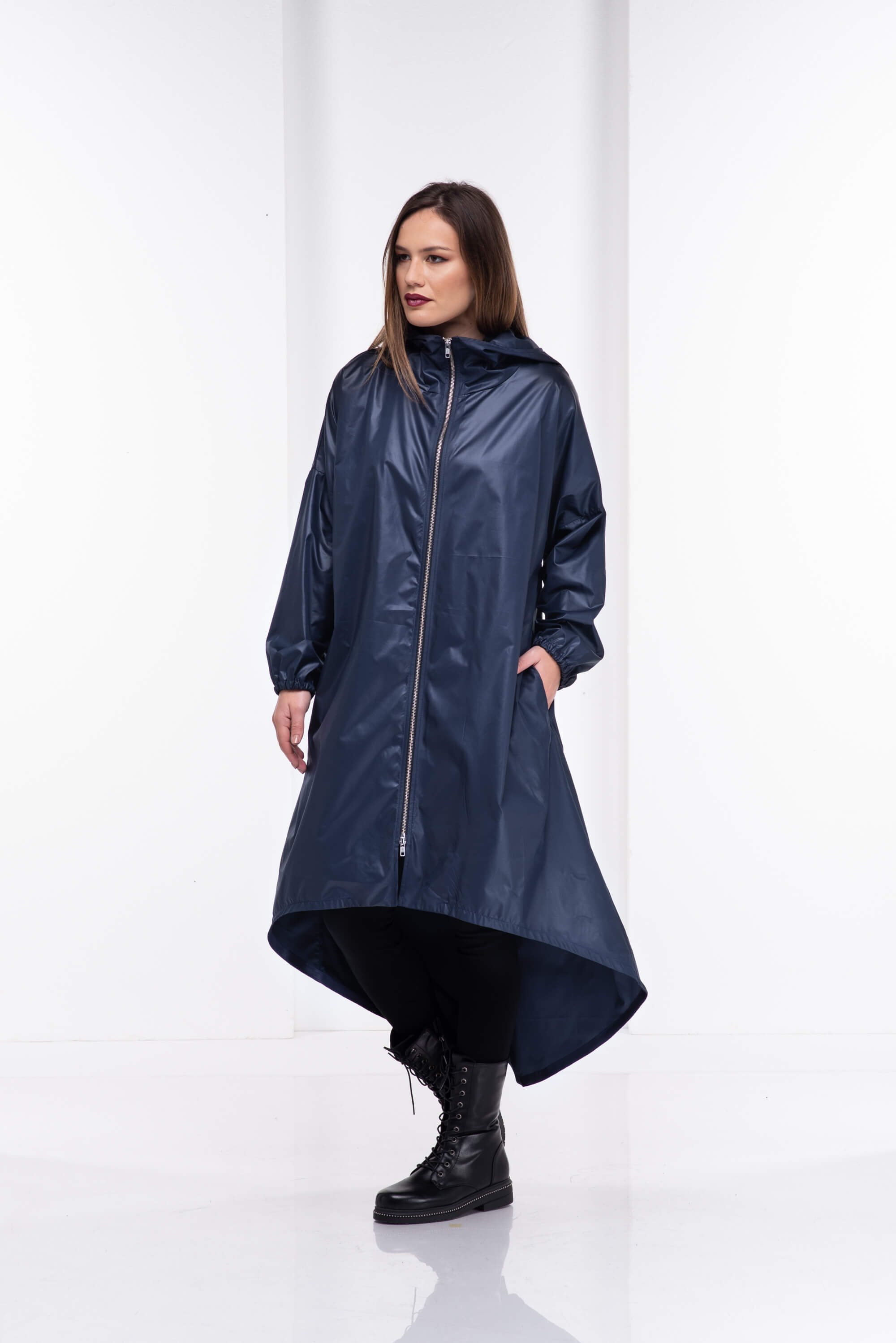 Dark Blue Oversize Hooded Rain Coat