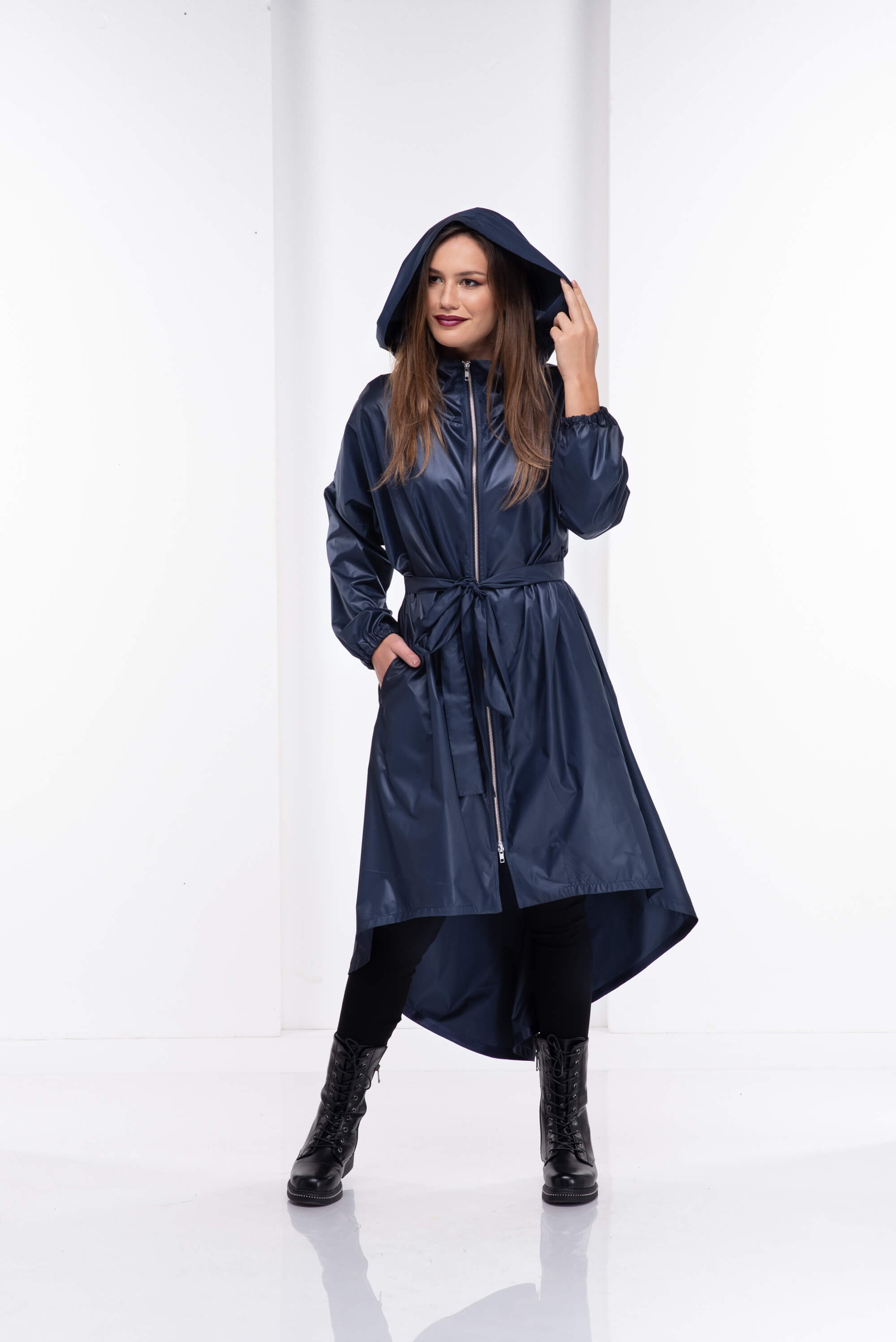 Dark Blue Oversize Hooded Rain Coat