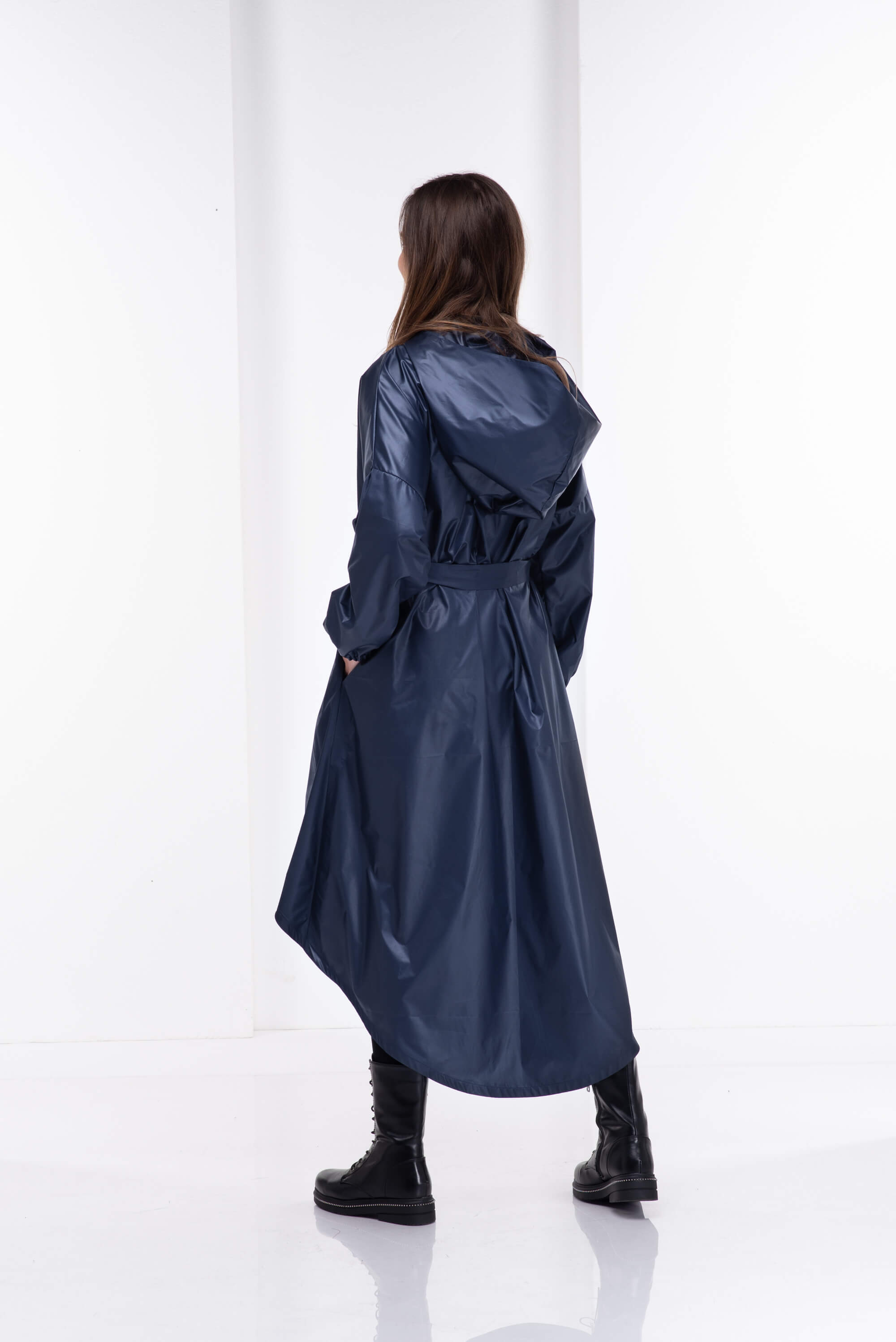 Dark Blue Oversize Hooded Rain Coat