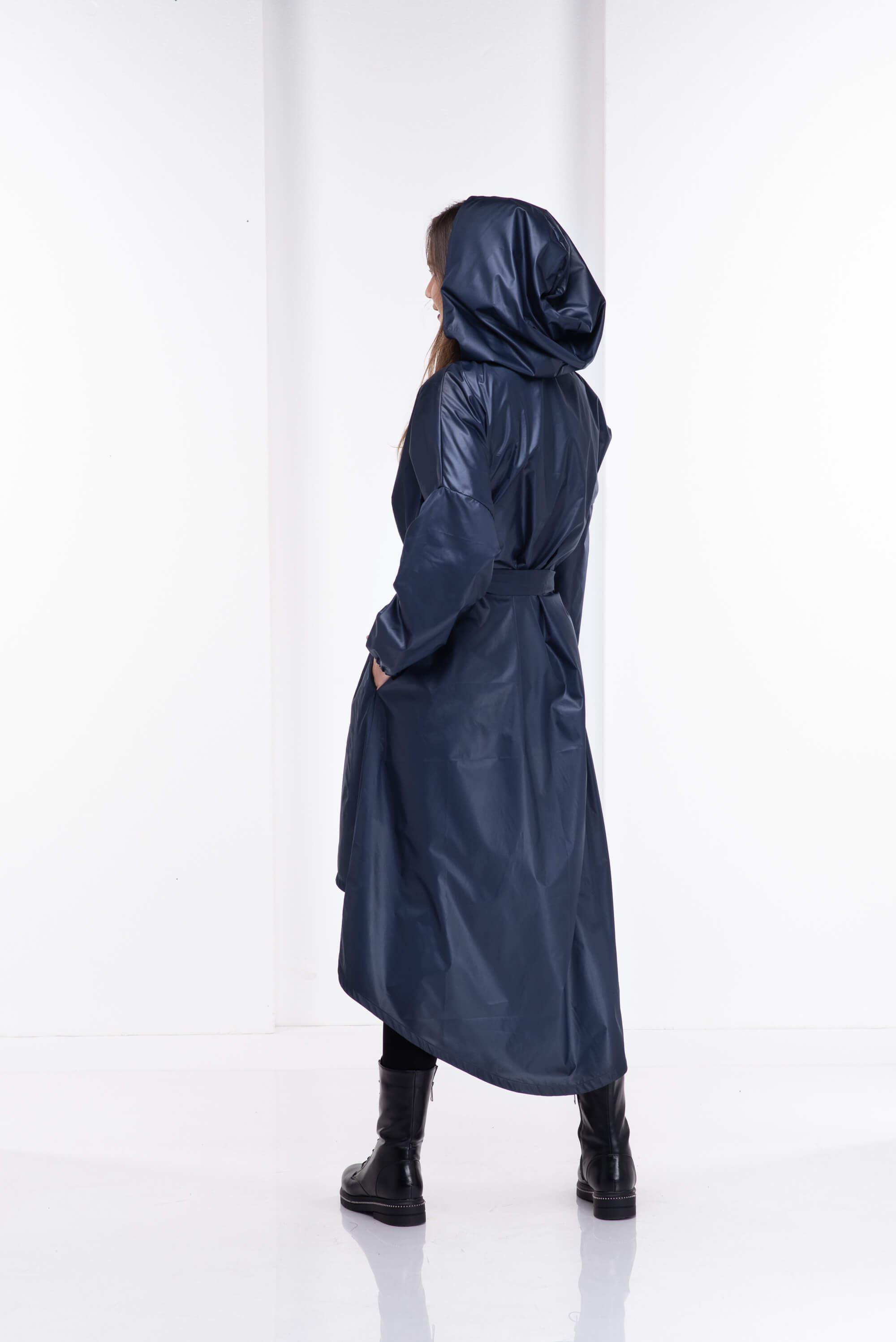 Dark Blue Oversize Hooded Rain Coat