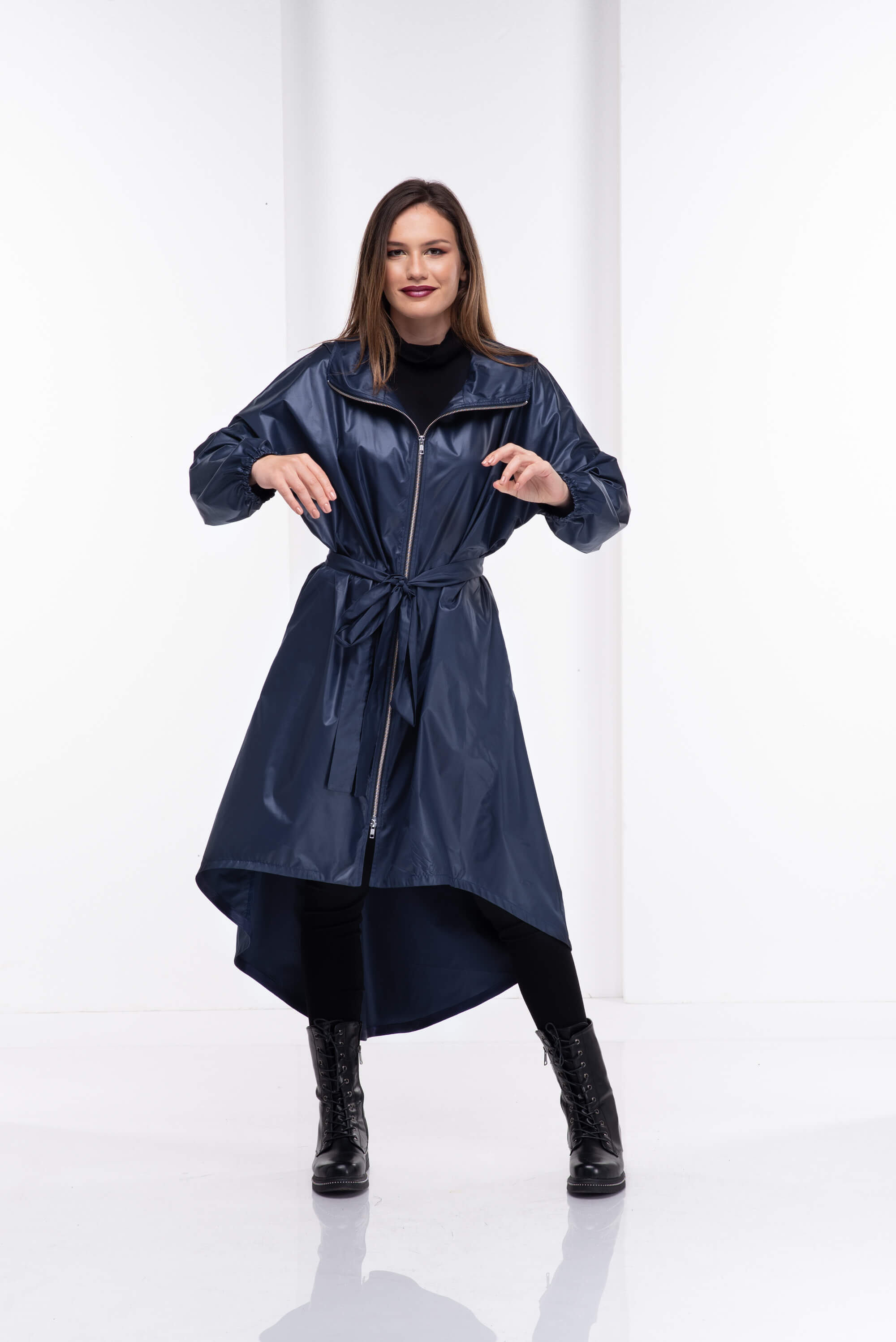 Dark Blue Oversize Hooded Rain Coat