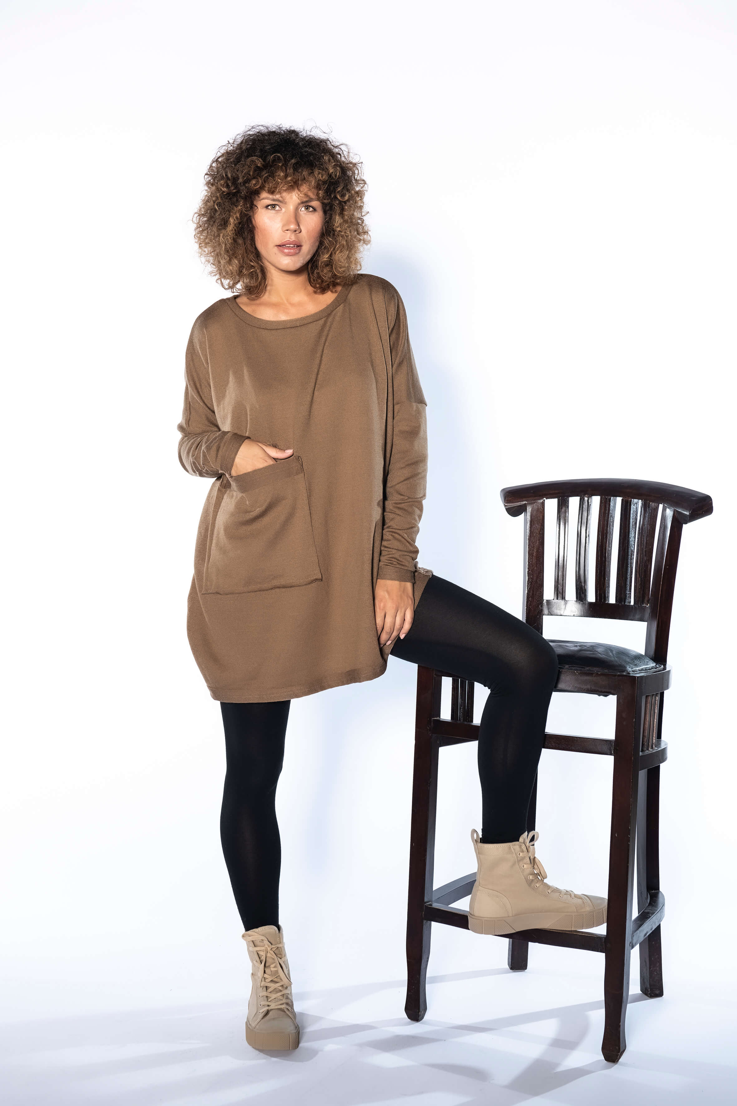 Camel Wool Sweater Tunic Top