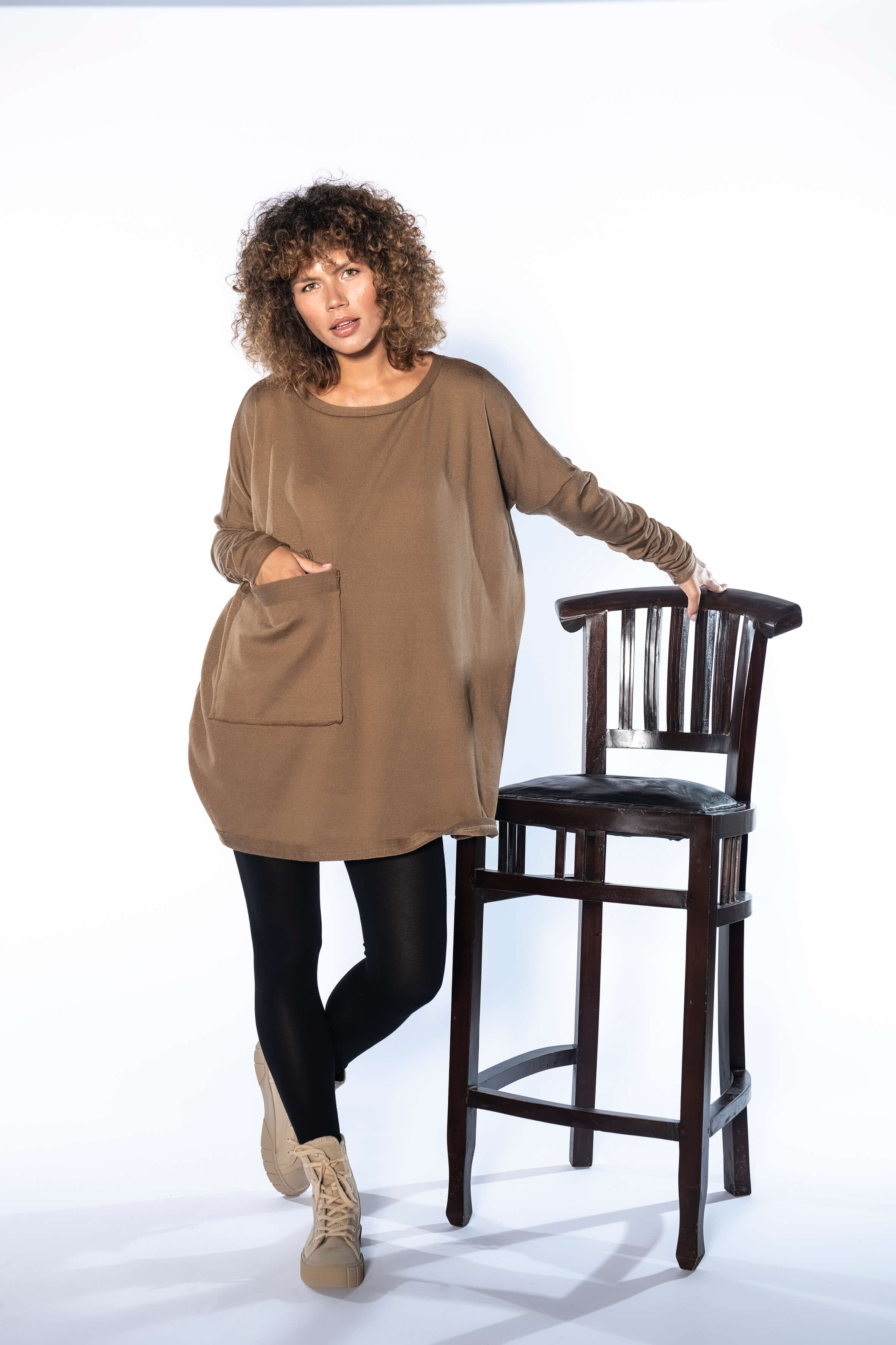 Camel Wool Sweater Tunic Top