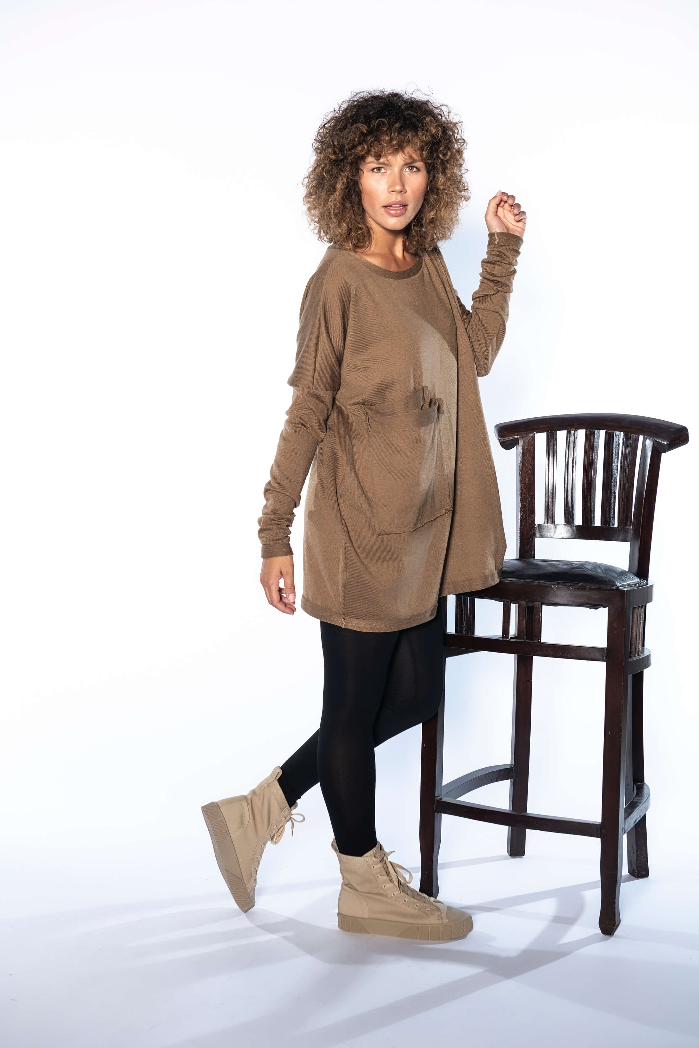 Camel Wool Sweater Tunic Top