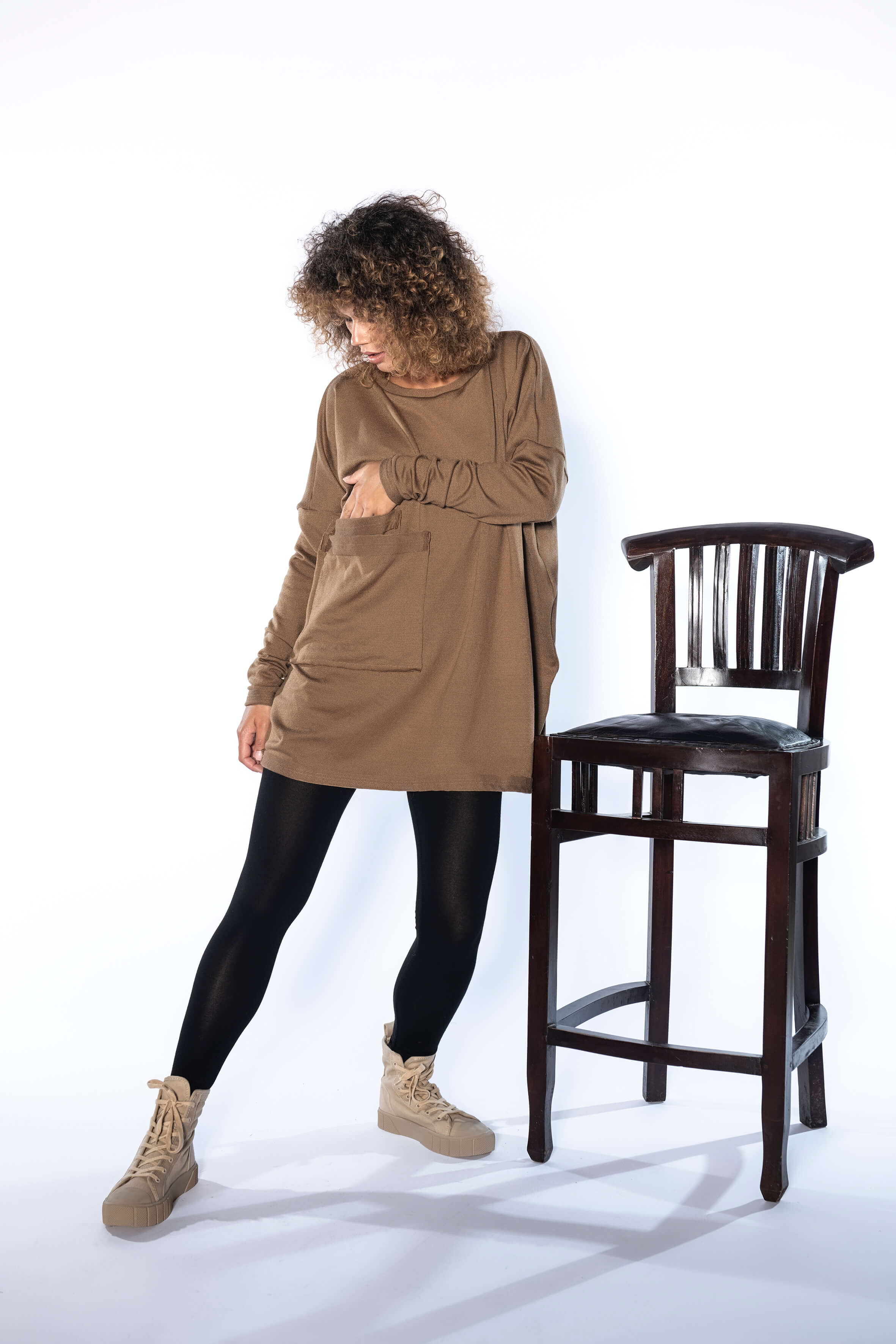 Camel Wool Sweater Tunic Top