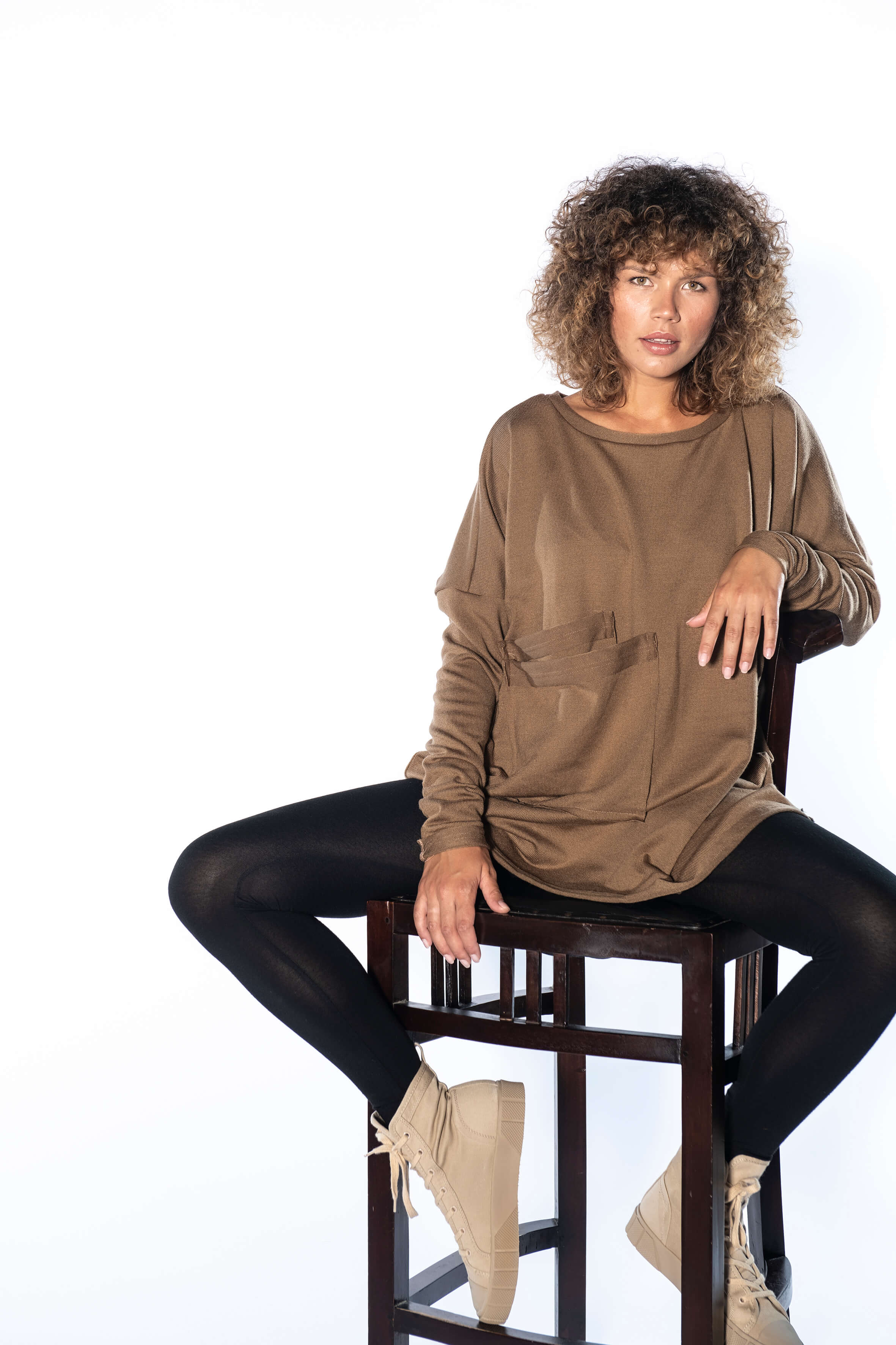 Camel Wool Sweater Tunic Top