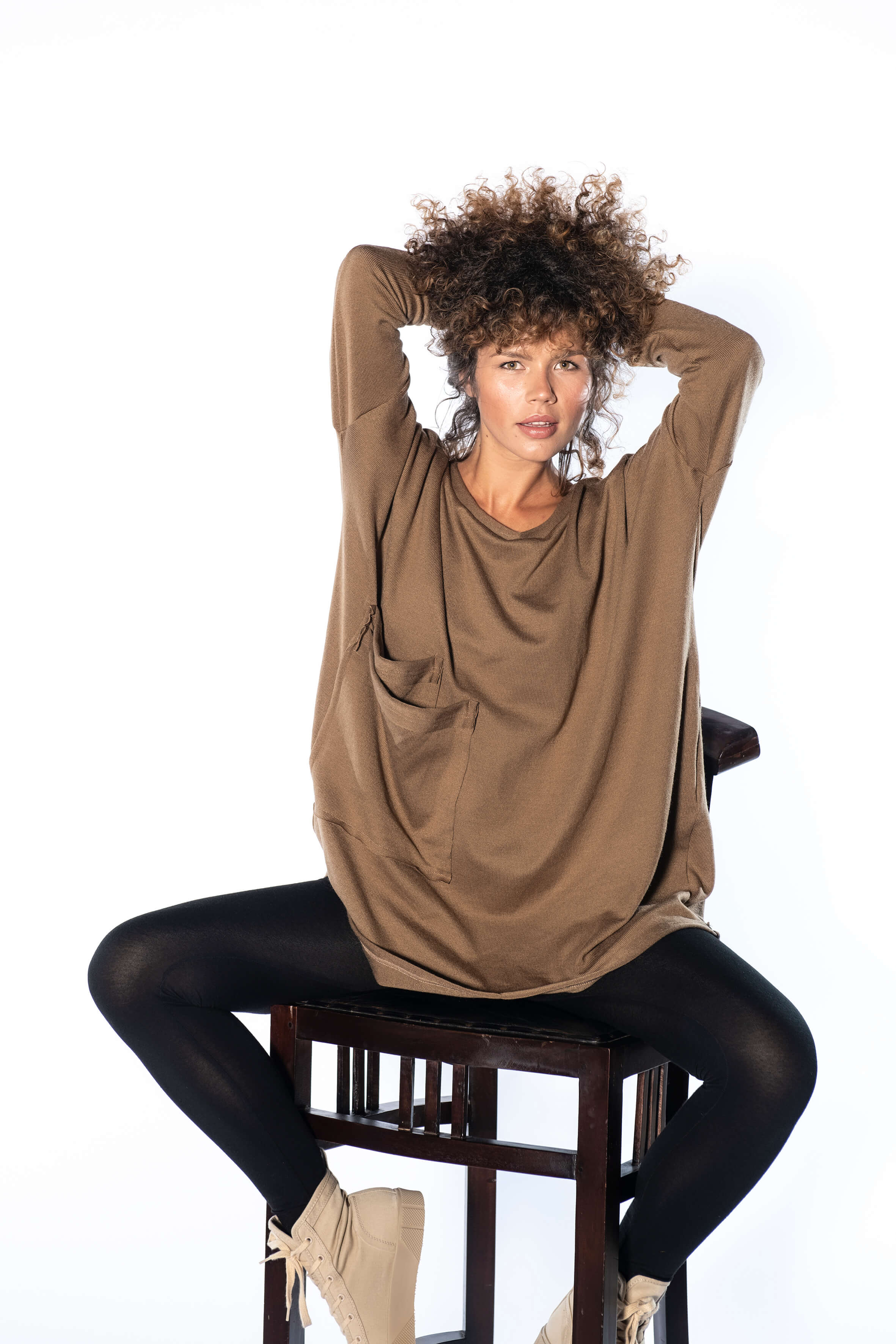 Camel Wool Sweater Tunic Top