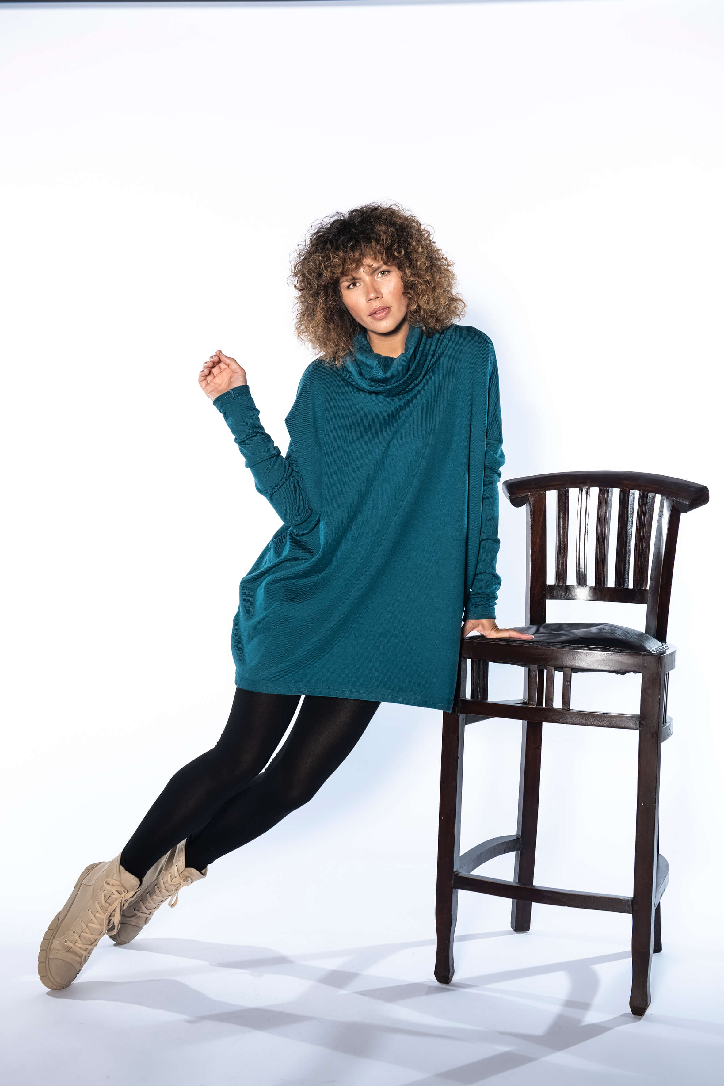 Teal Oversized Knitted Turtleneck Sweater