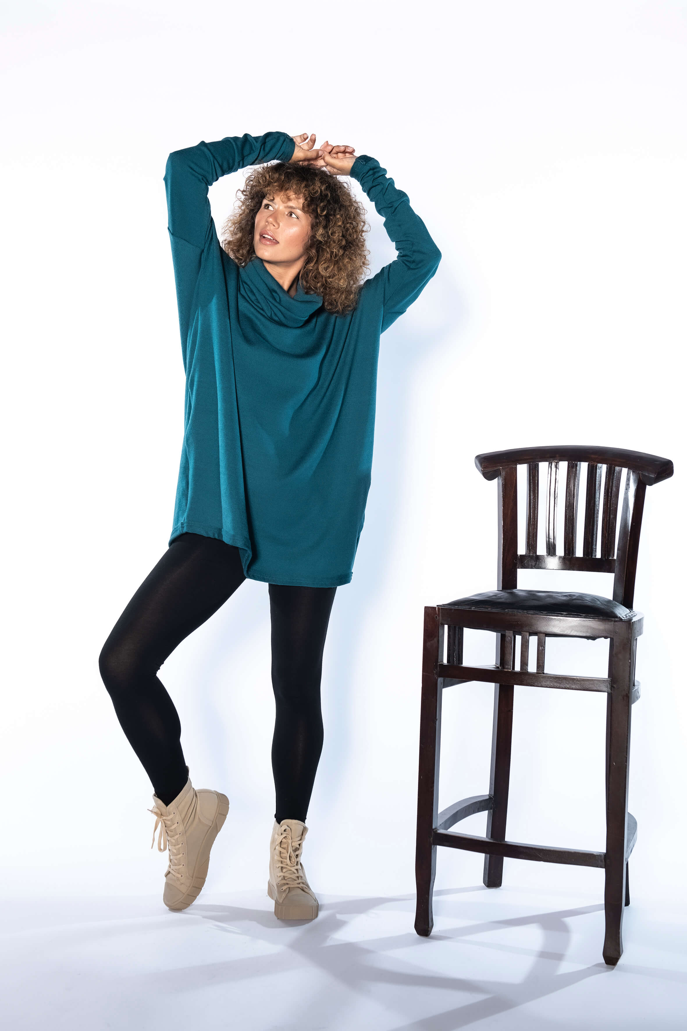 Teal Oversized Knitted Turtleneck Sweater