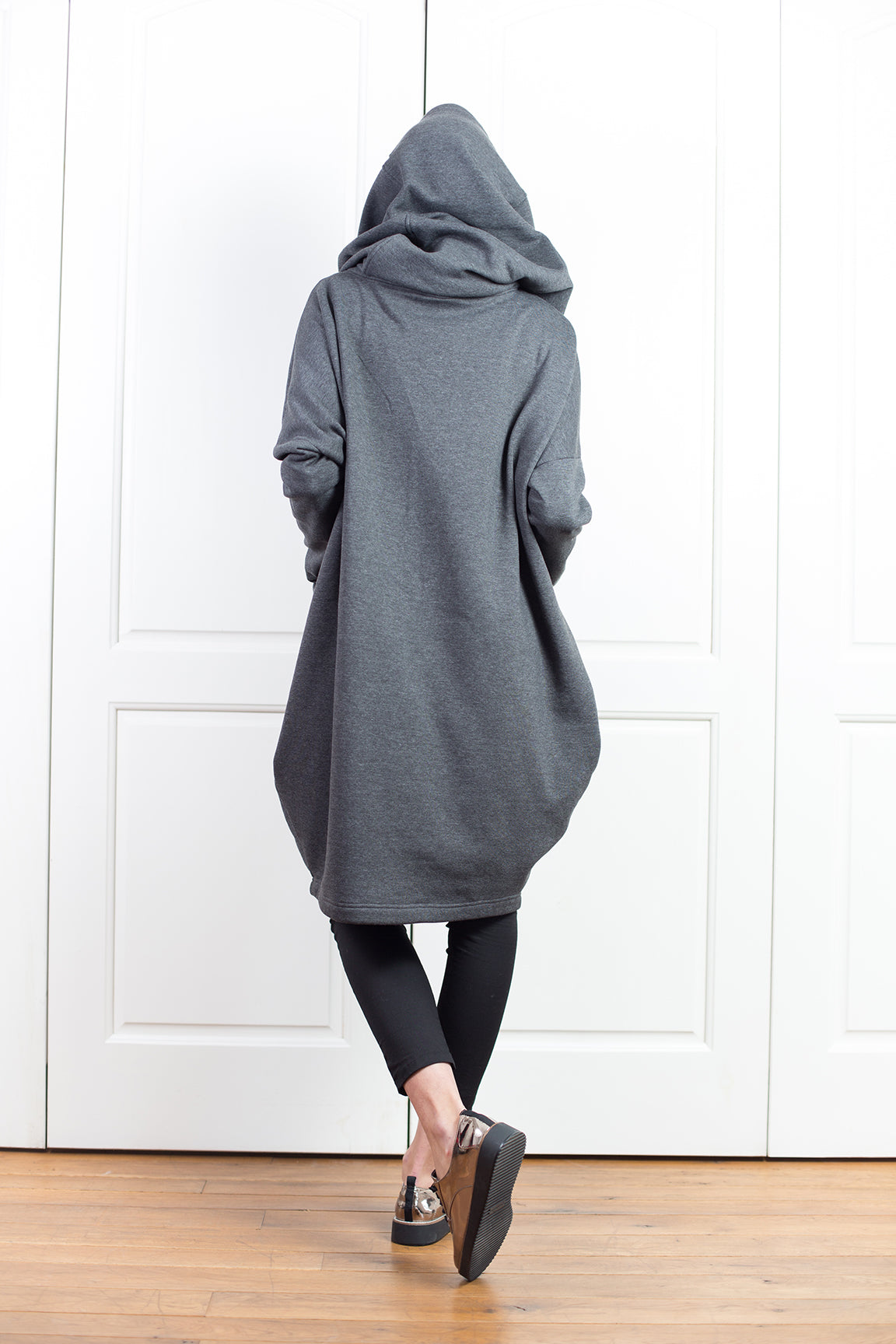 Dark Grey Zipper Hooded Jacket