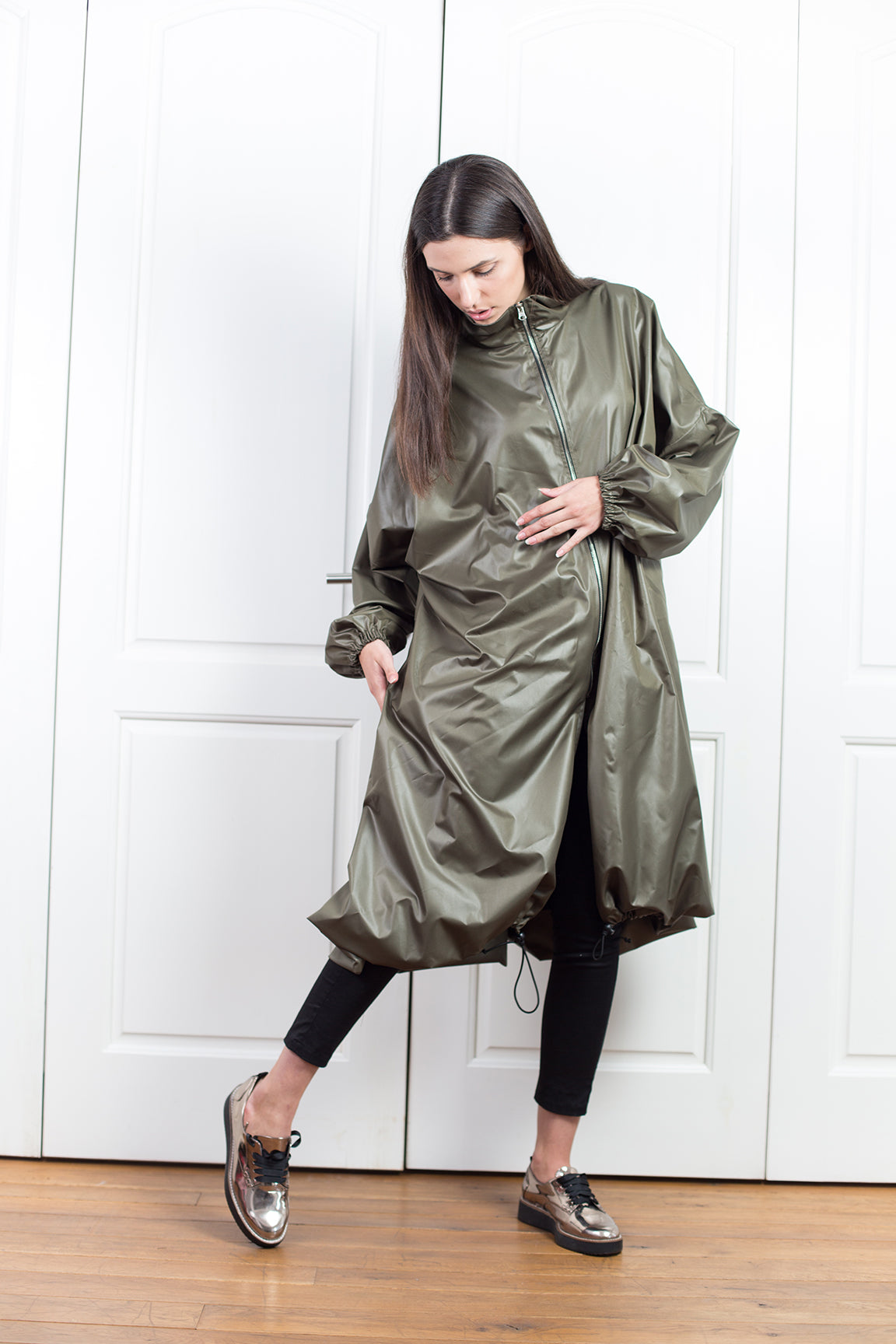 Olive Green Plus Size Raincoat