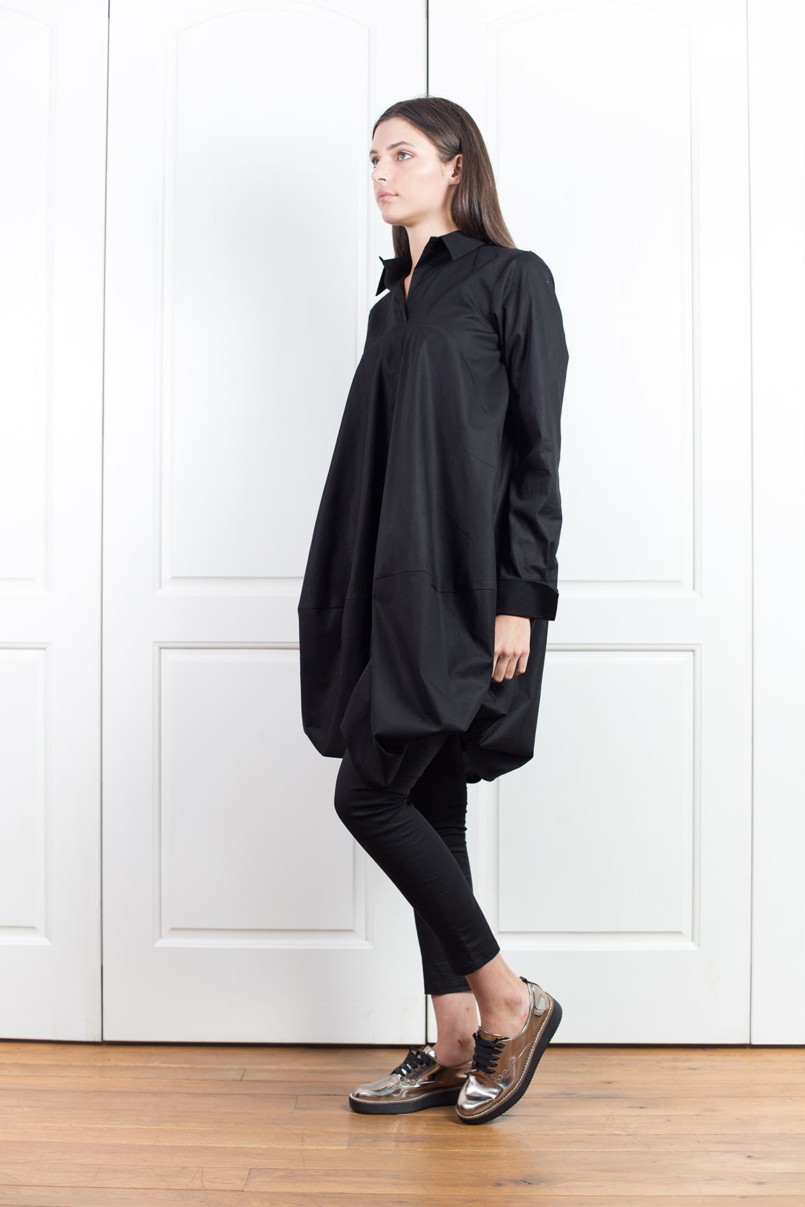 Black Asymmetrical Long Sleeve Shirt