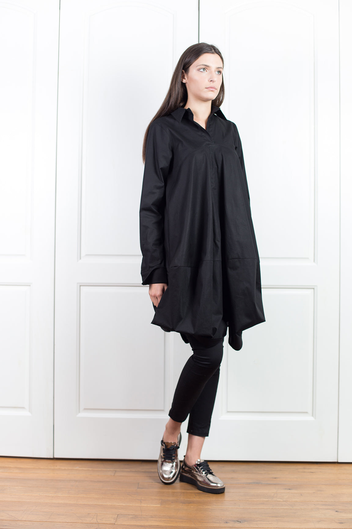 Black Asymmetrical Long Sleeve Shirt