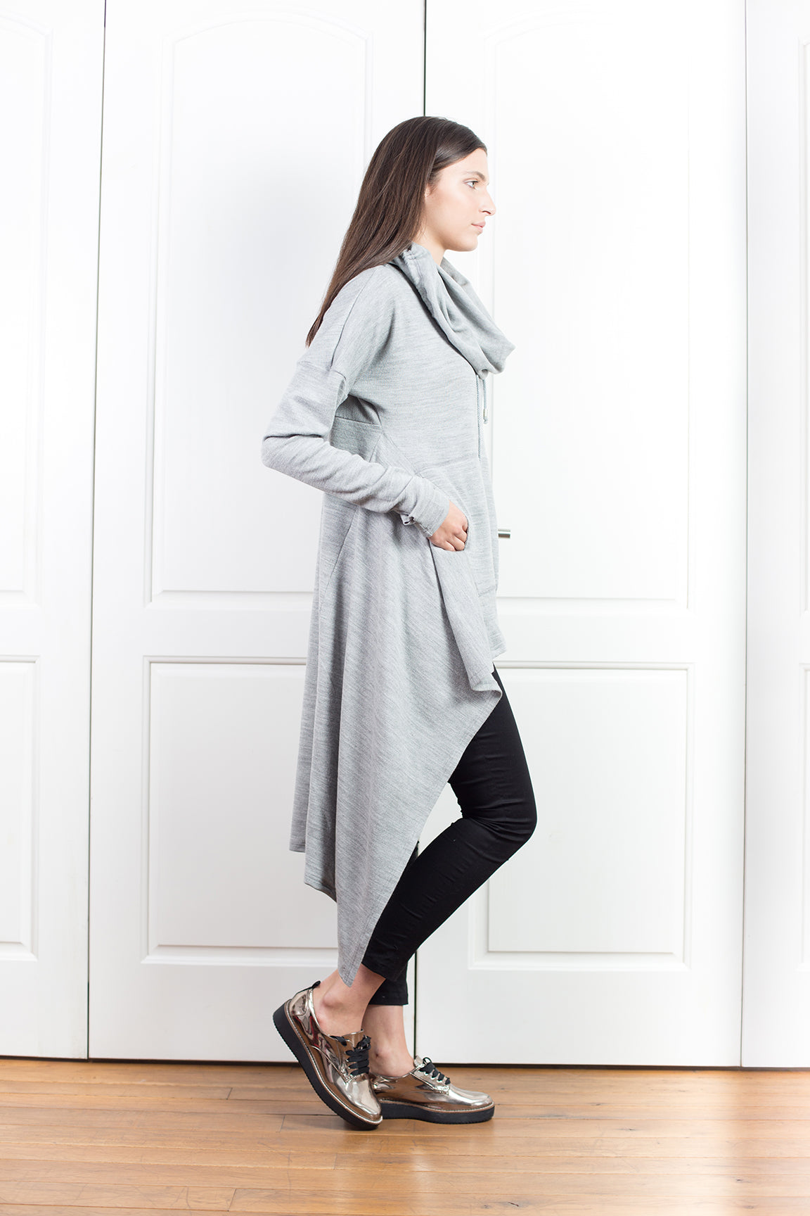 Light Grey Wool Knitted Maxi Sweater