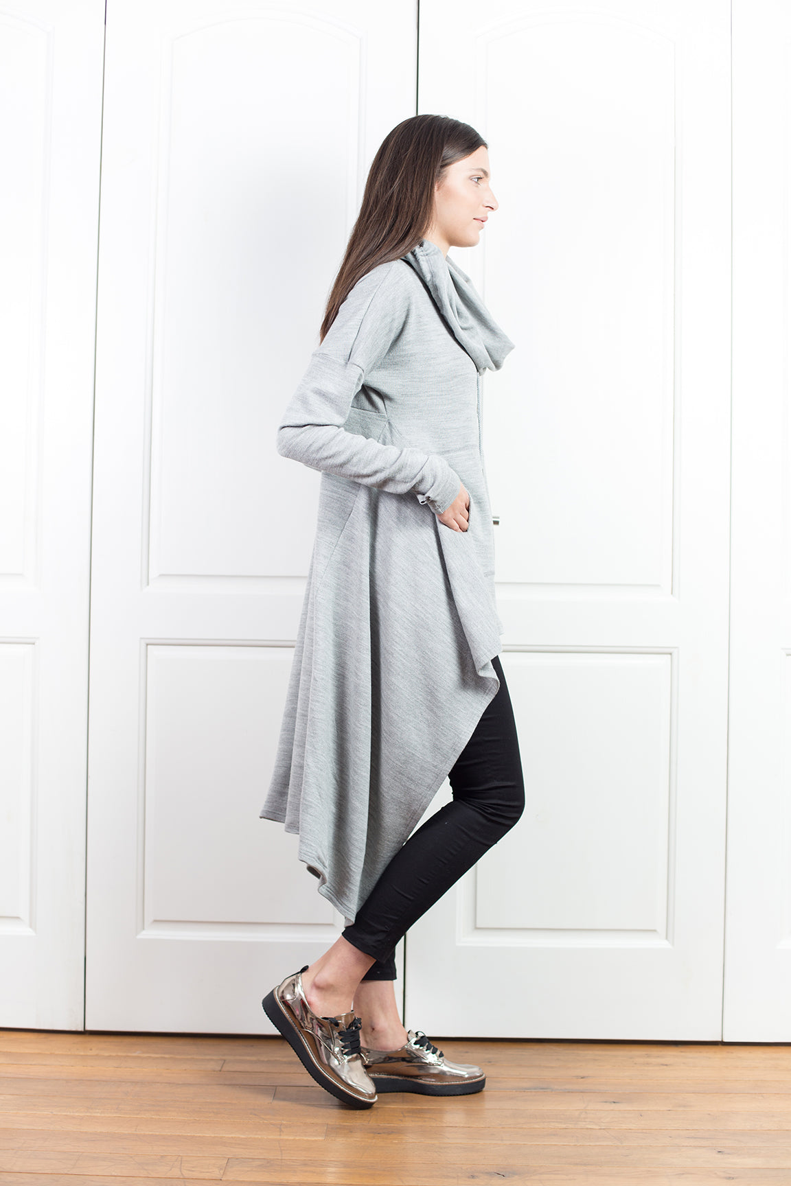 Light Grey Wool Knitted Maxi Sweater