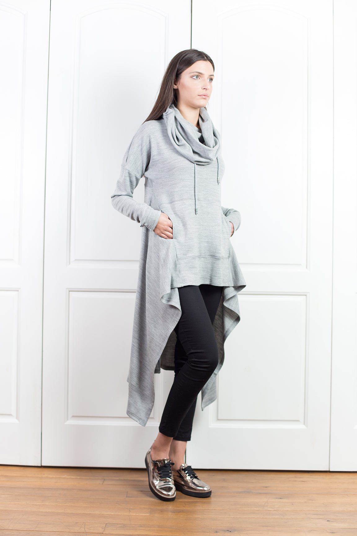 Light Grey Wool Knitted Maxi Sweater