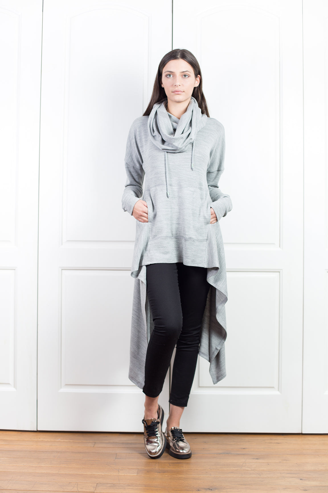 Light Grey Wool Knitted Maxi Sweater