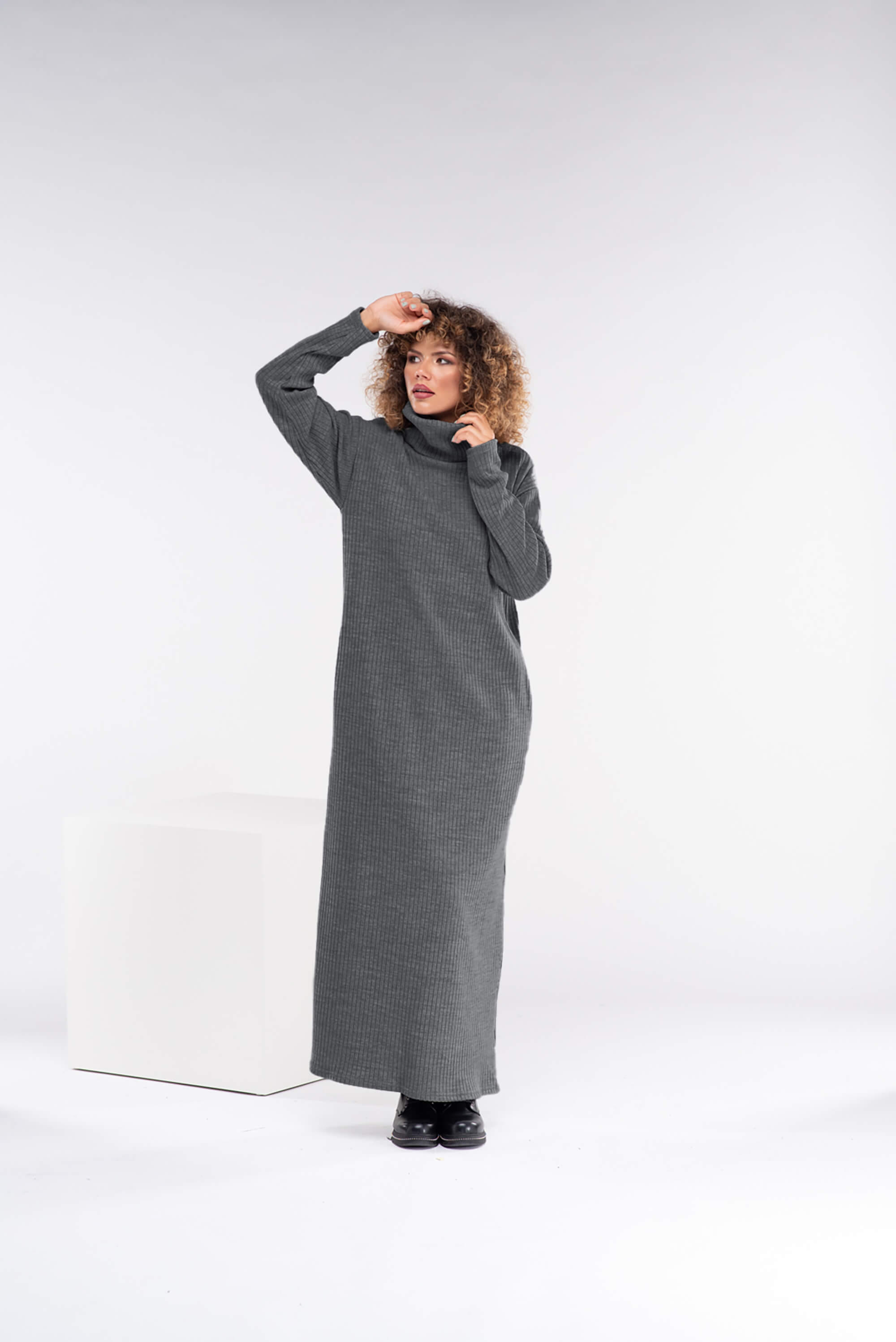 Dark Grey Long Wool Knitted Dress