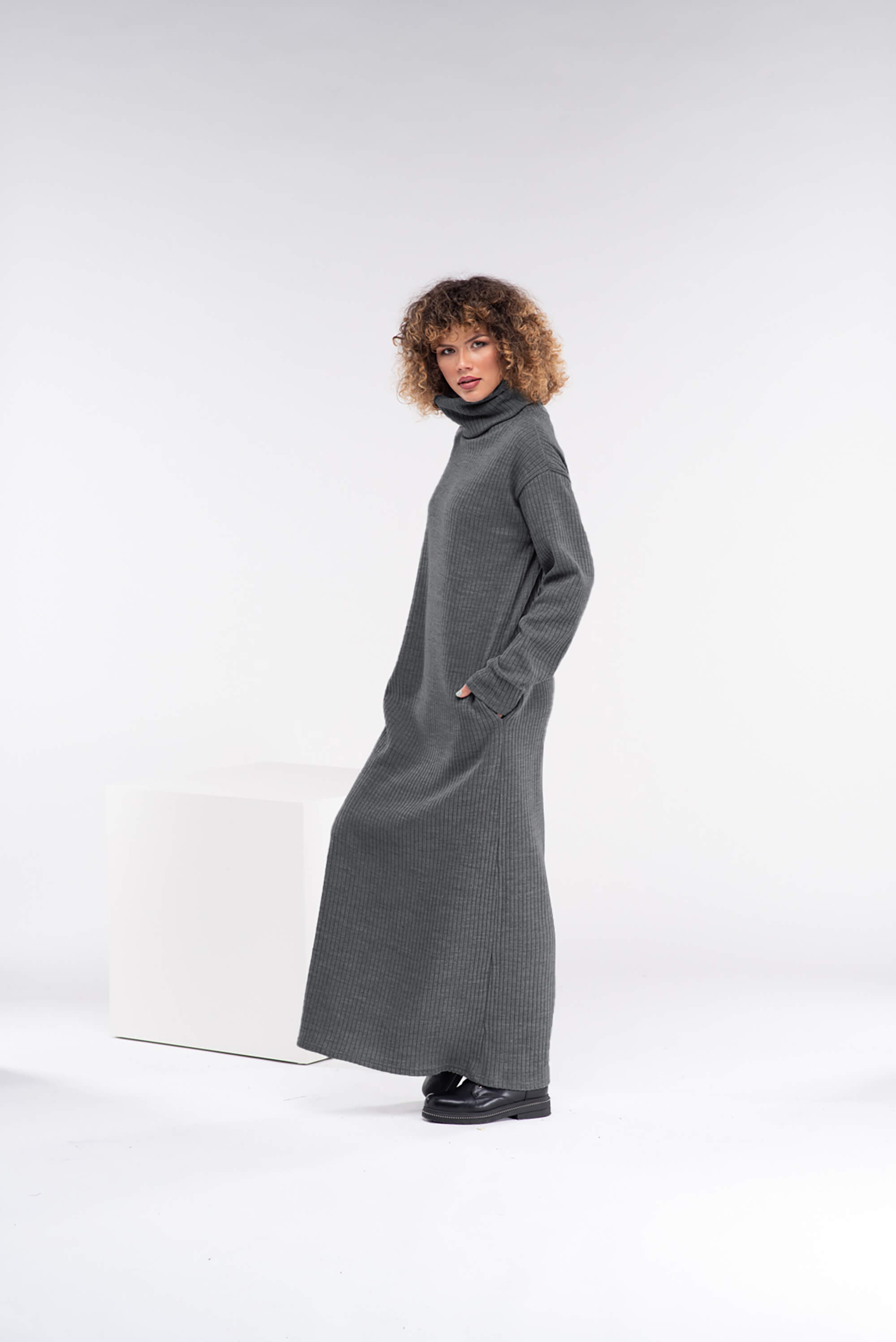 Dark Grey Long Wool Knitted Dress