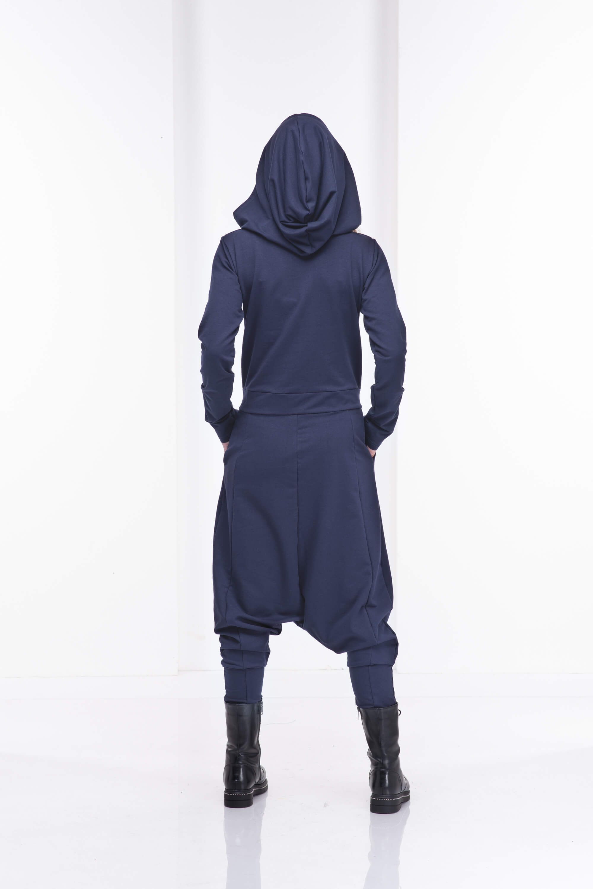 Dark Blue Extravagant Zipper Hooded Jumpsuit