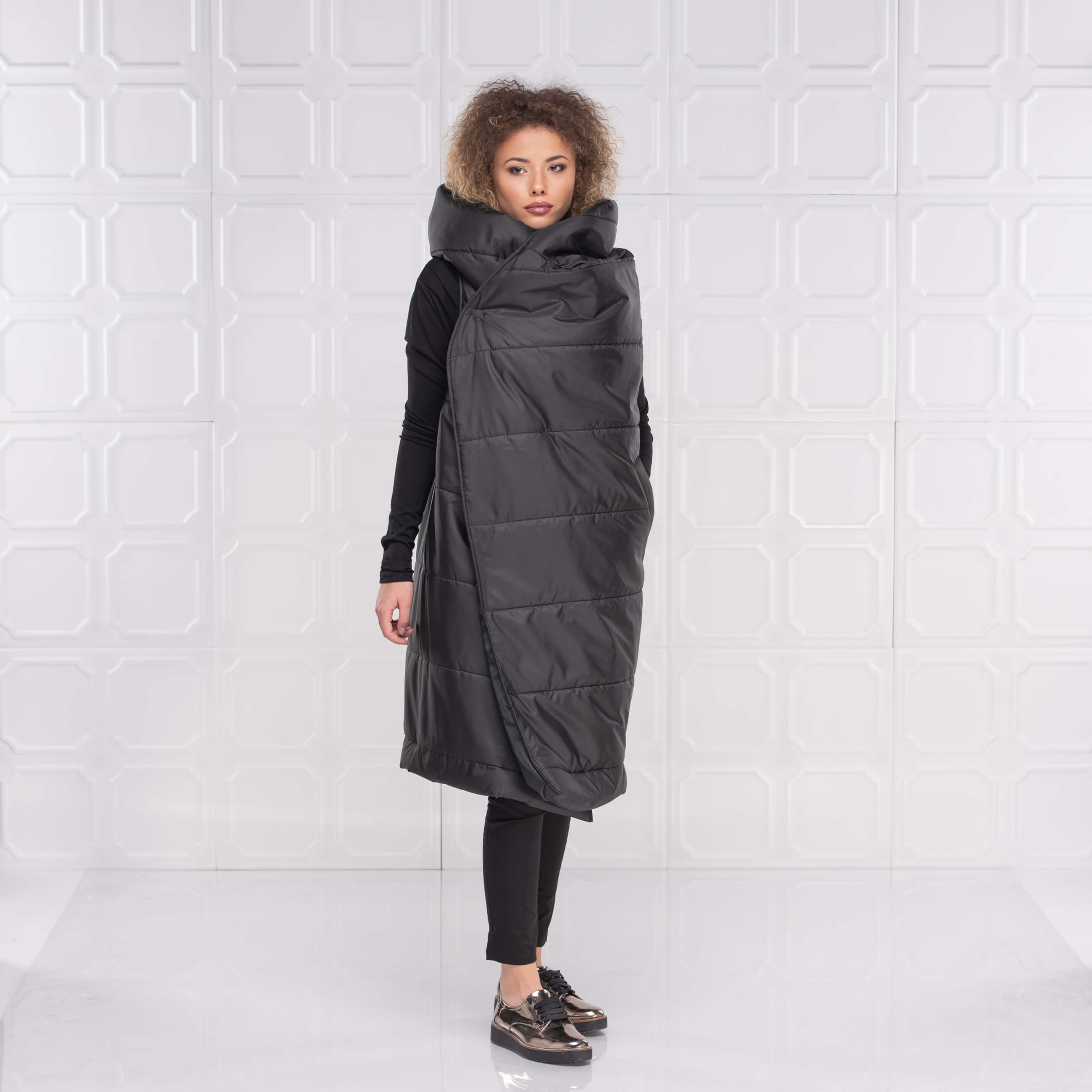 Black Maxi Loose Puffer Vest