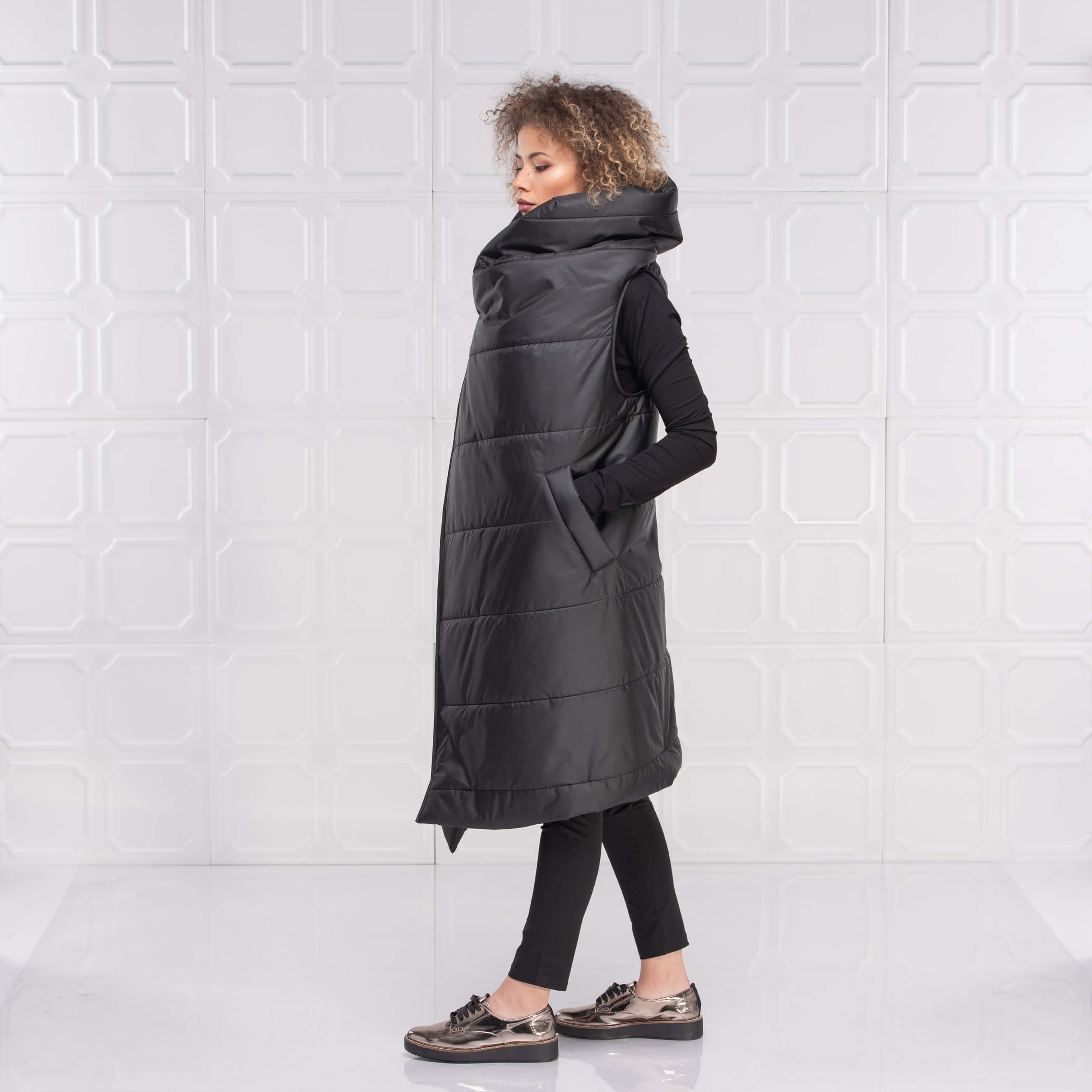 Black Maxi Loose Puffer Vest