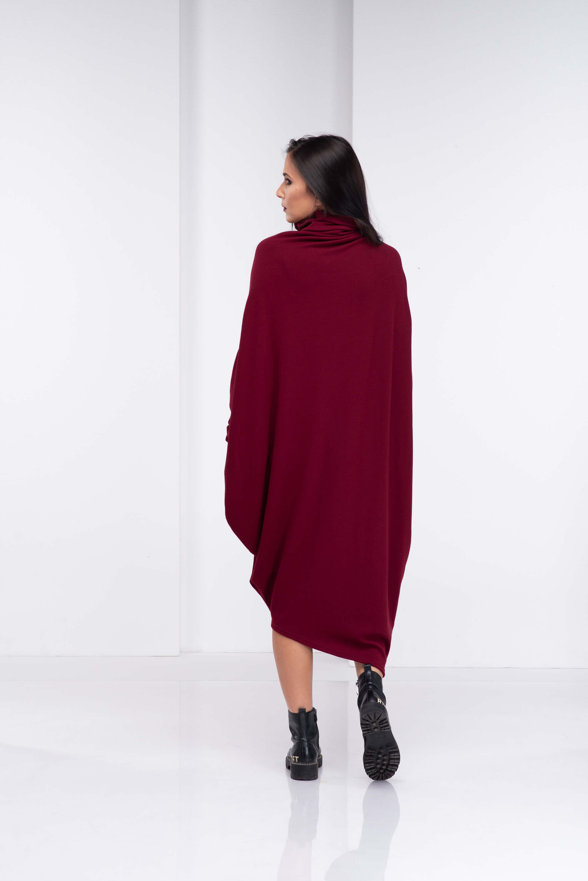 Burgundy Asymmetrical Sweater Dress