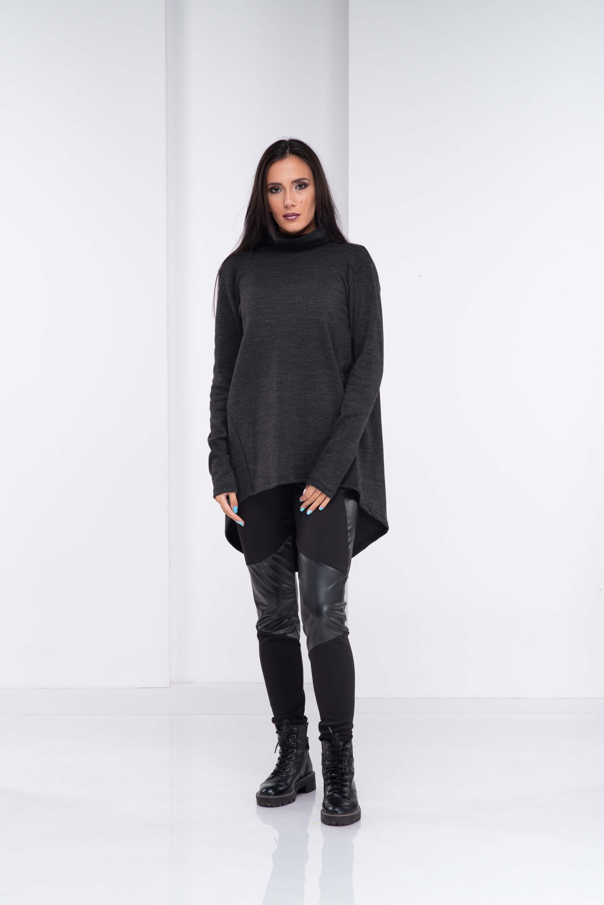 Dark Grey Wool Warm Turtleneck Sweater