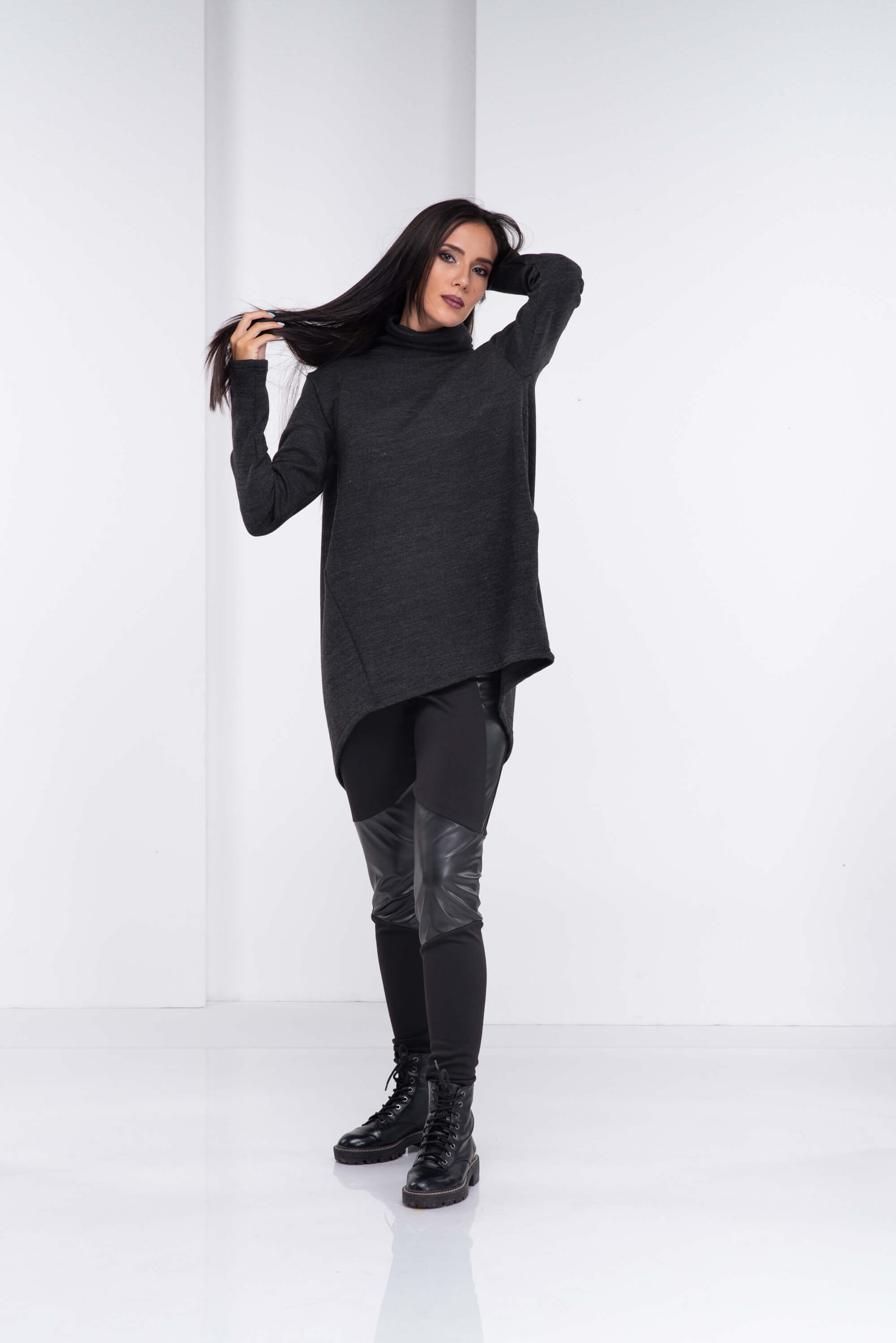 Dark Grey Wool Warm Turtleneck Sweater