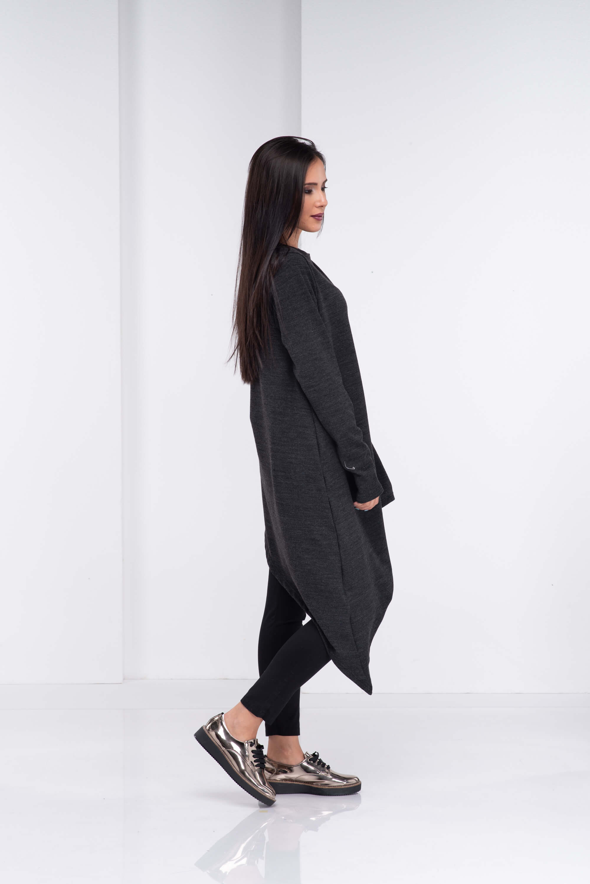 Dark Grey Asymmetrical Wool Maxi Sweater