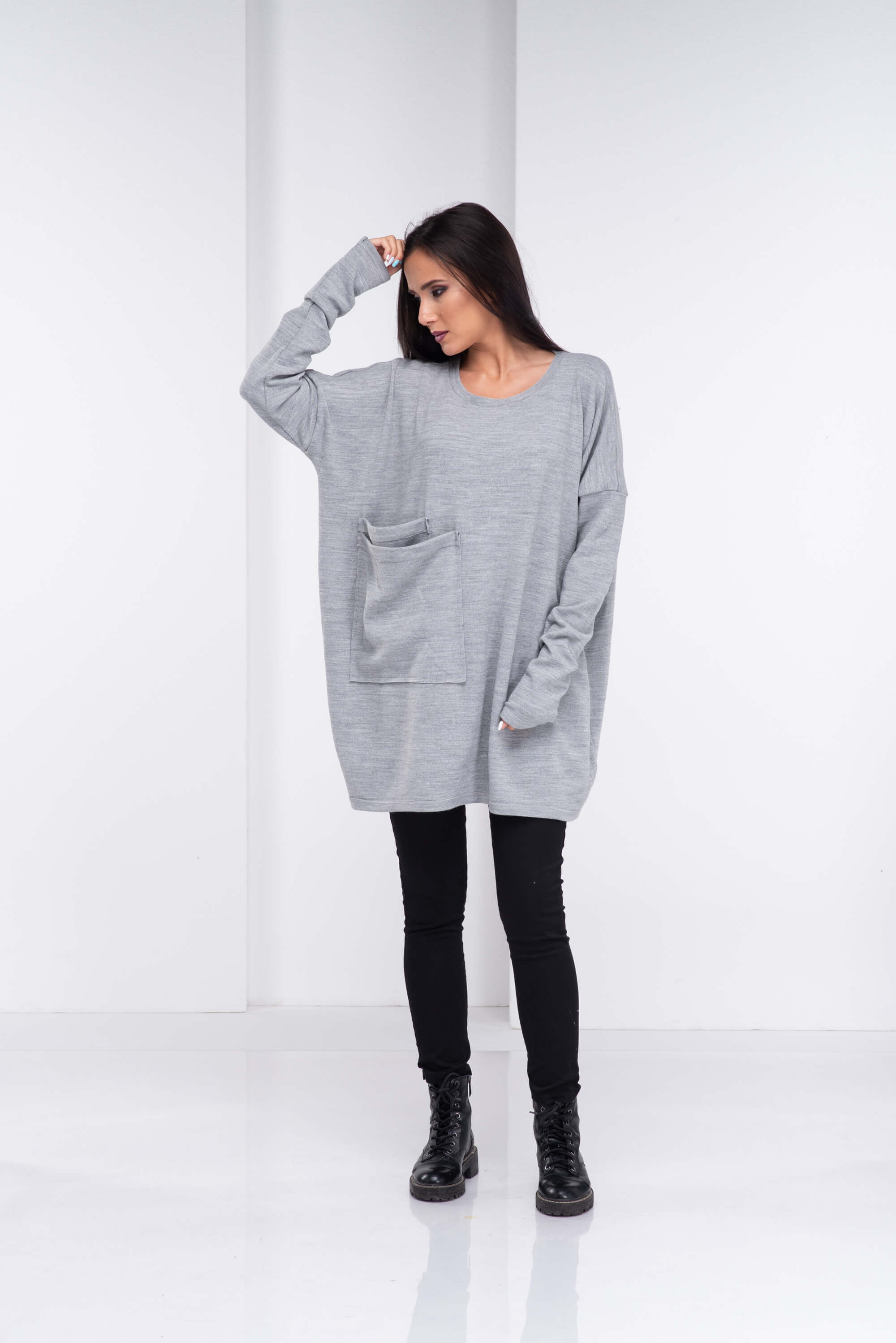 Light Grey Wool Sweater Tunic Top