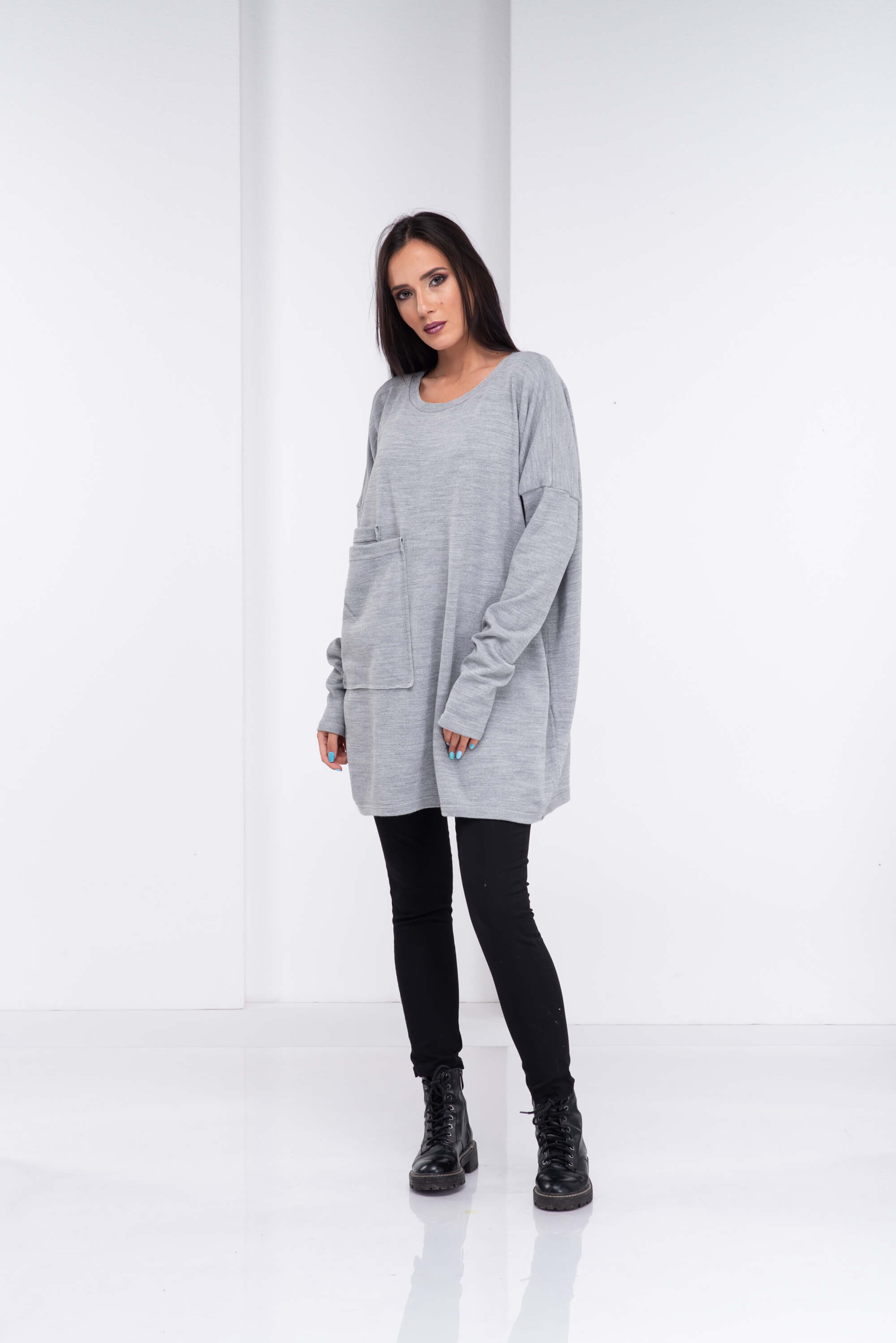 Light Grey Wool Sweater Tunic Top