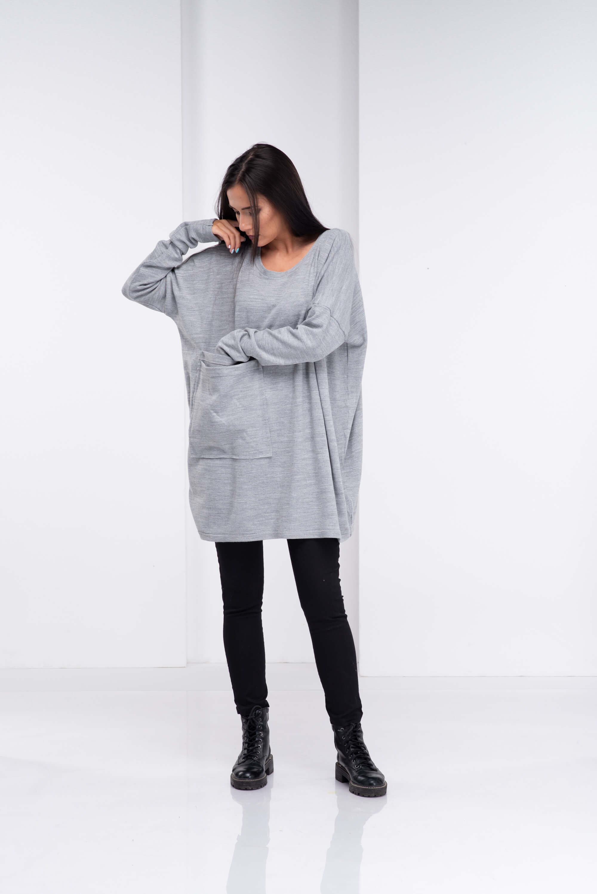 Light Grey Wool Sweater Tunic Top