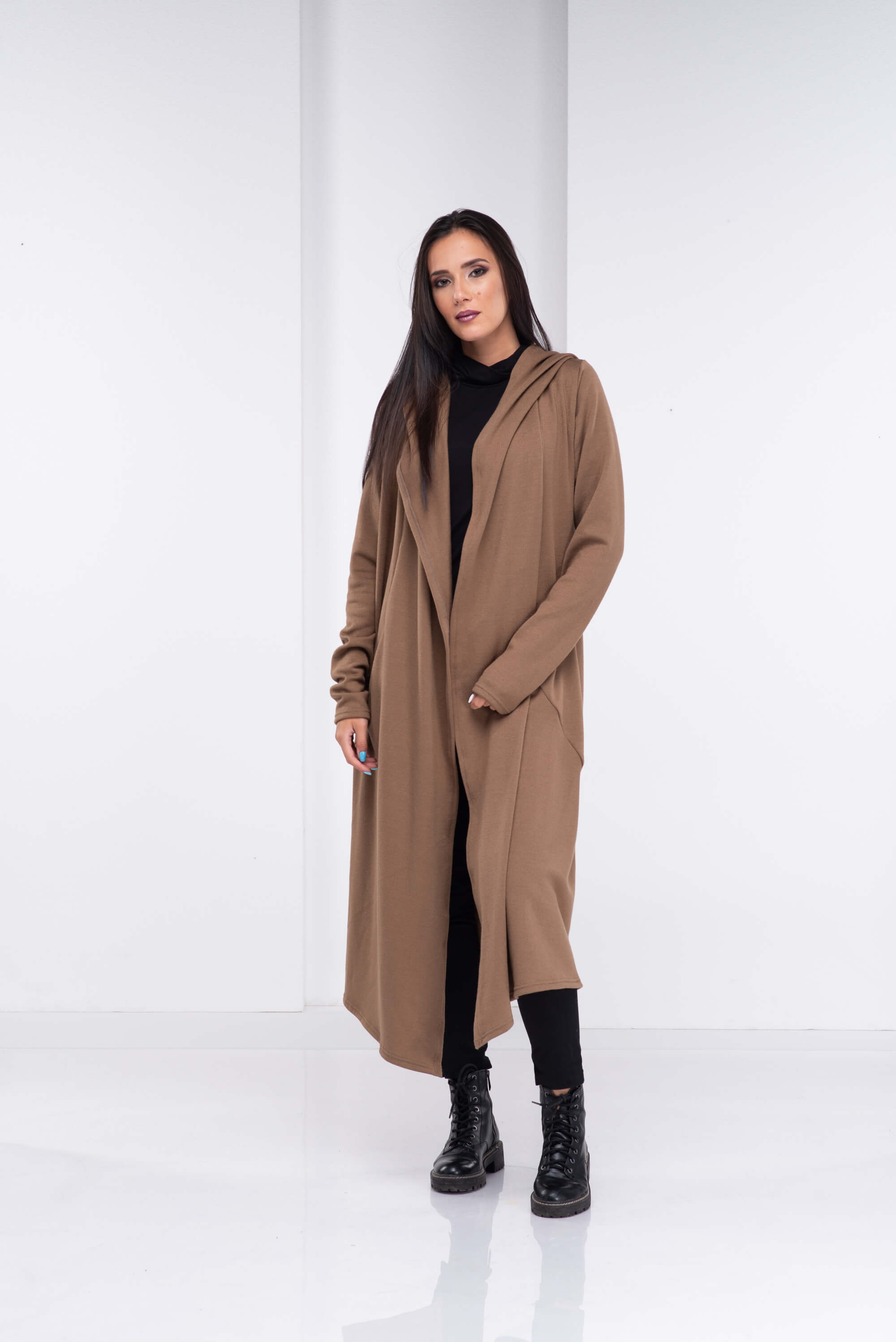 Camel Winter Hooded Cardigan Coat