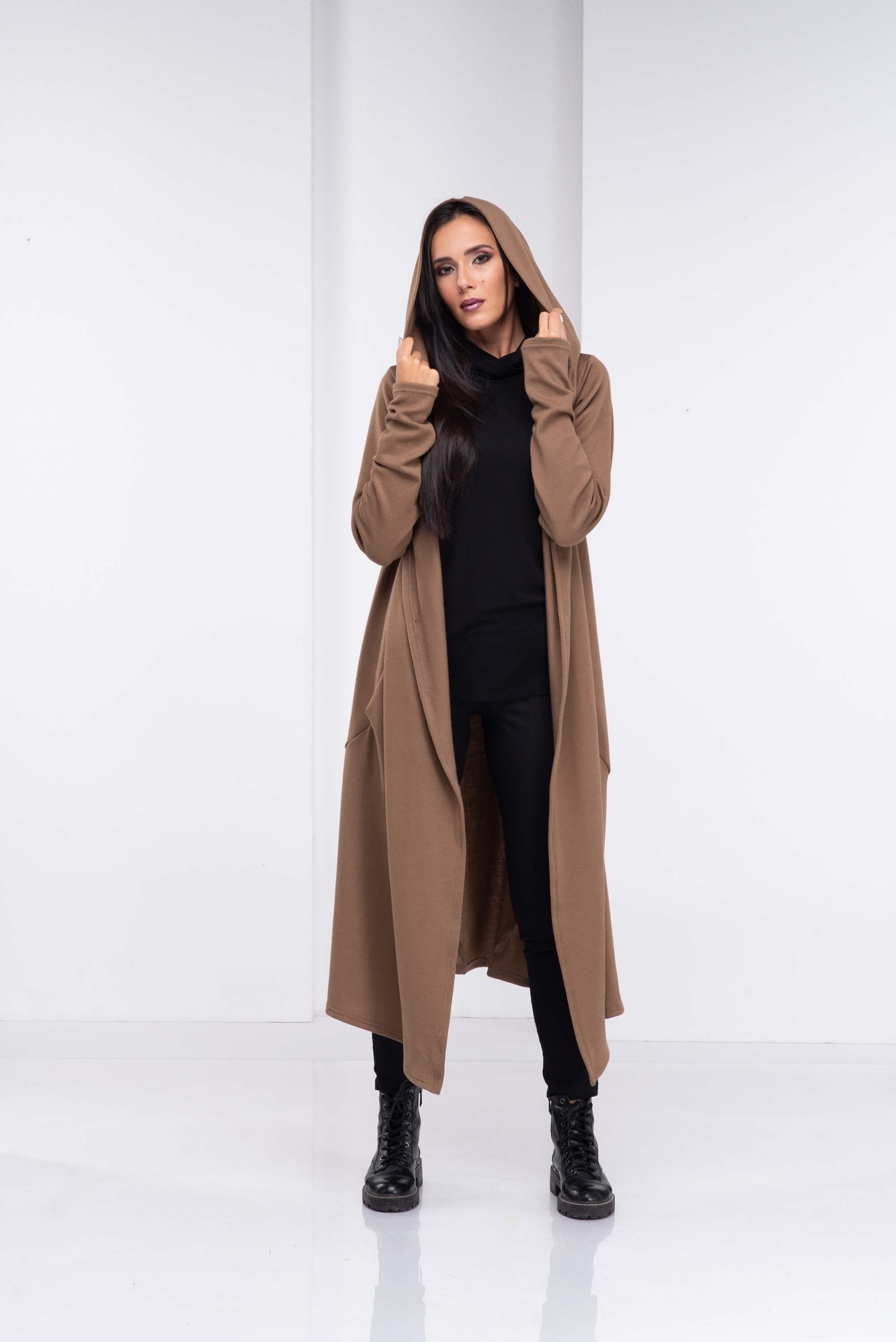 Camel Winter Hooded Cardigan Coat